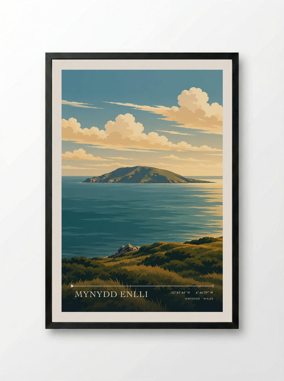 Mynydd Enlli, Gwynedd | Travel Poster - Framed Print Black