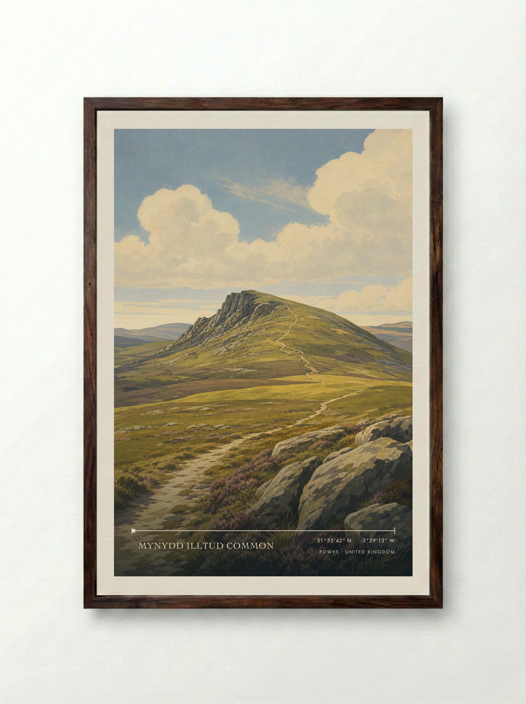 Mynydd Illtud Common Powys United Kingdom Travel Poster - Framed Print Dark Wood