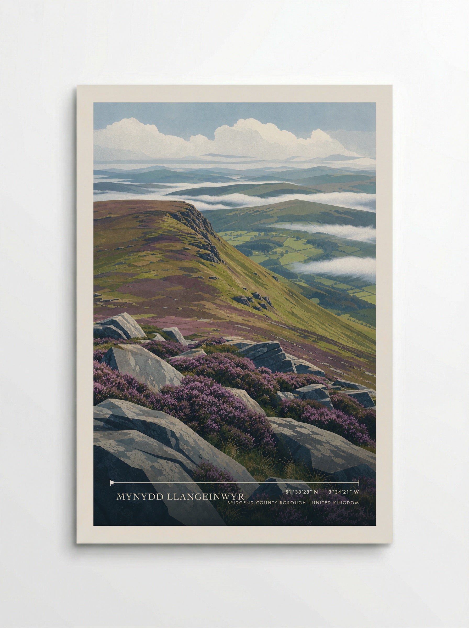 Mynydd Llangeinwyr Bridgend county borough United Kingdom Travel Poster - Poster