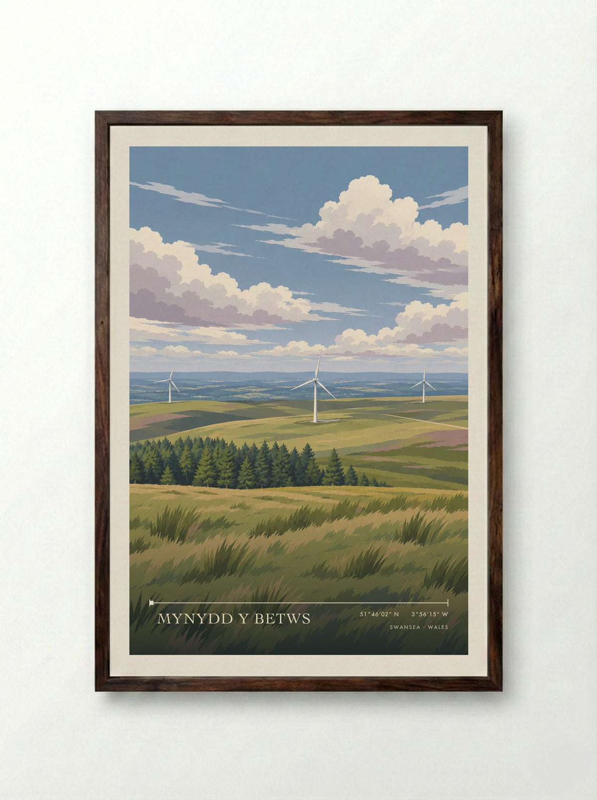 Mynydd y Betws, Swansea | Travel Poster - Framed Print Dark Wood