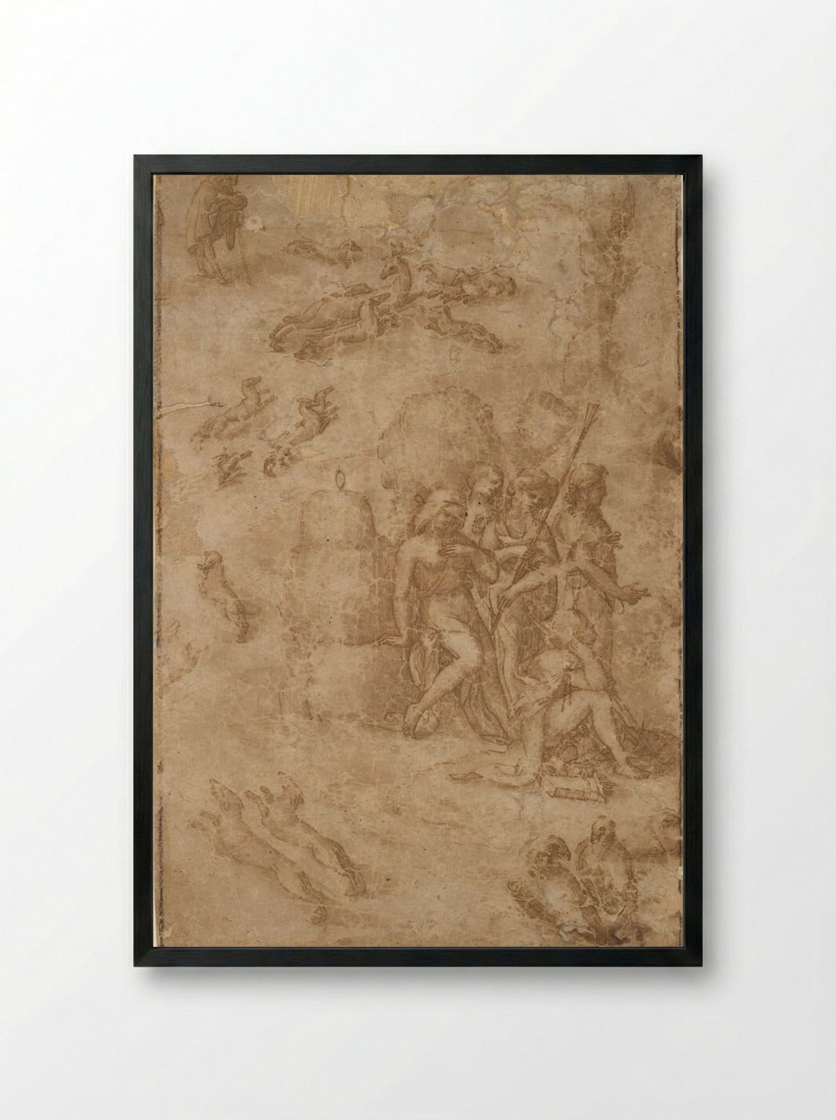 Myth of Diana and Actaeon - Amico Aspertini - Framed Print Black