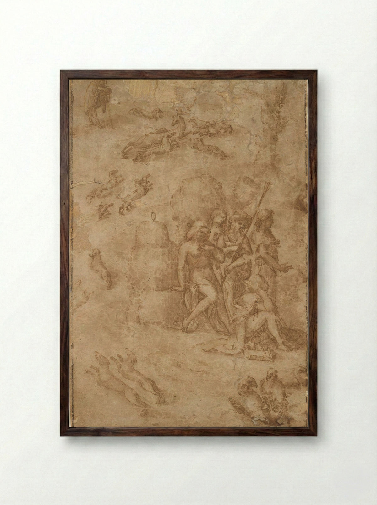 Myth of Diana and Actaeon - Amico Aspertini - Framed Print Dark Wood