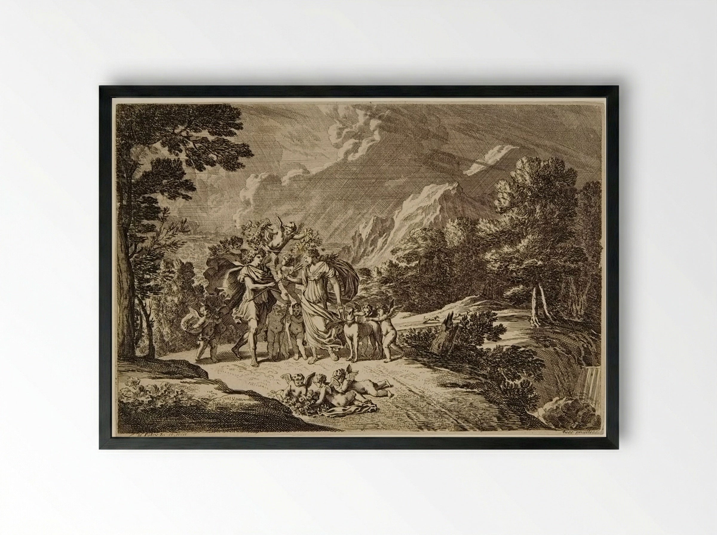 Mythological Scene with Figures and Putti - Jean Le Pautre - Framed Print Black
