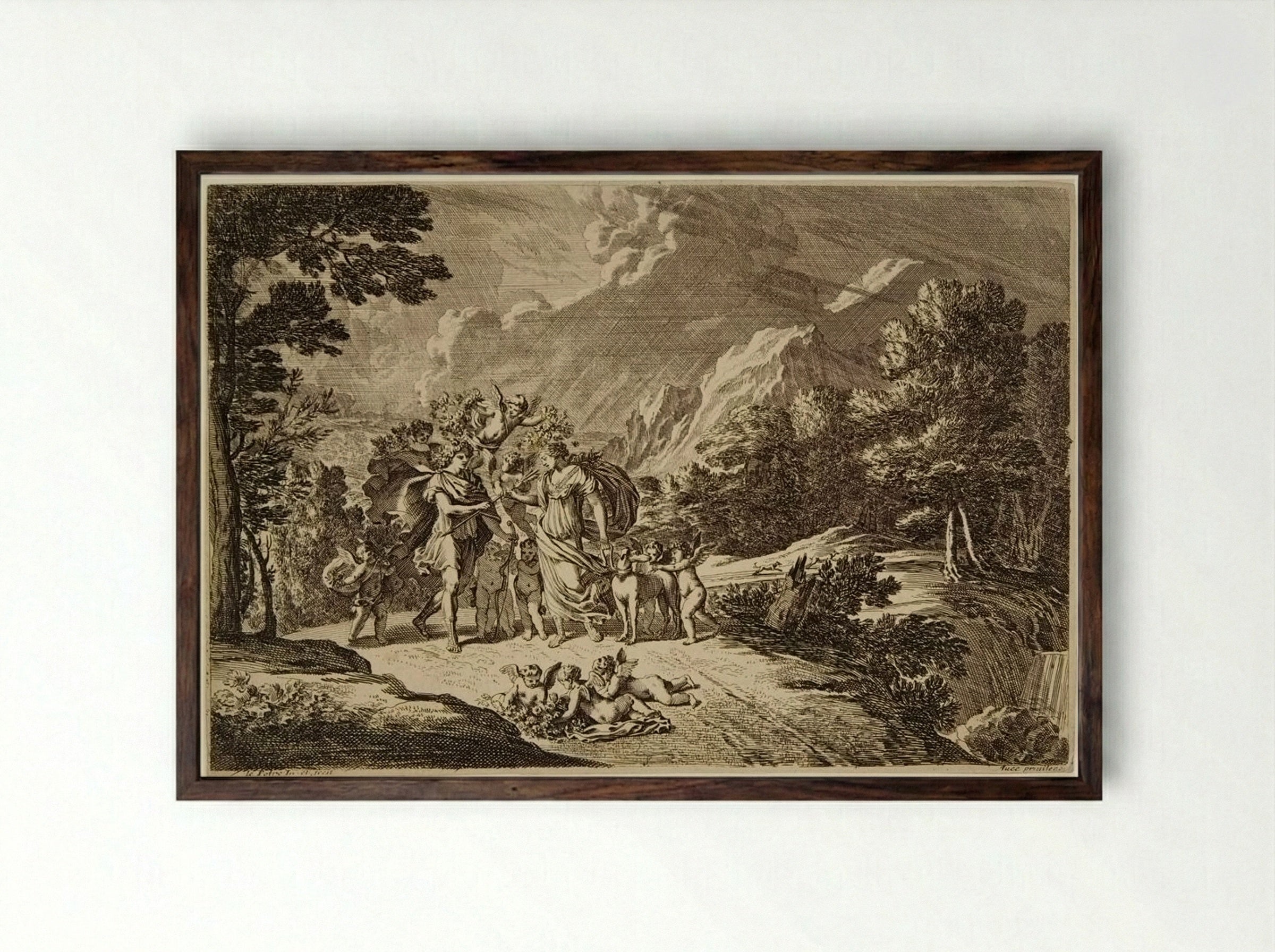Mythological Scene with Figures and Putti - Jean Le Pautre - Framed Print Dark Wood