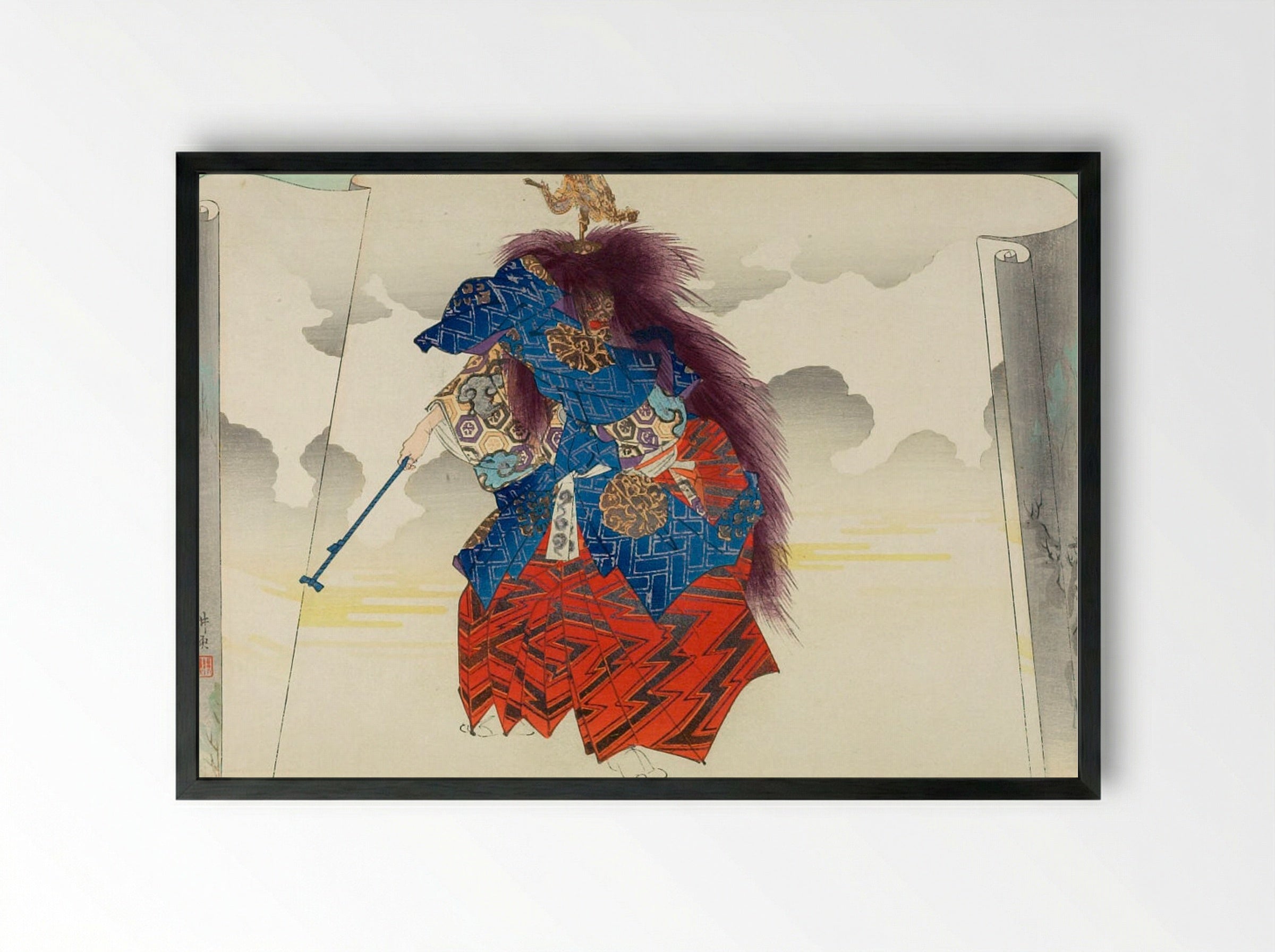 Nō Actor Portraying a Sorcerer - Tsukioka Kōgyo - Framed Print Black
