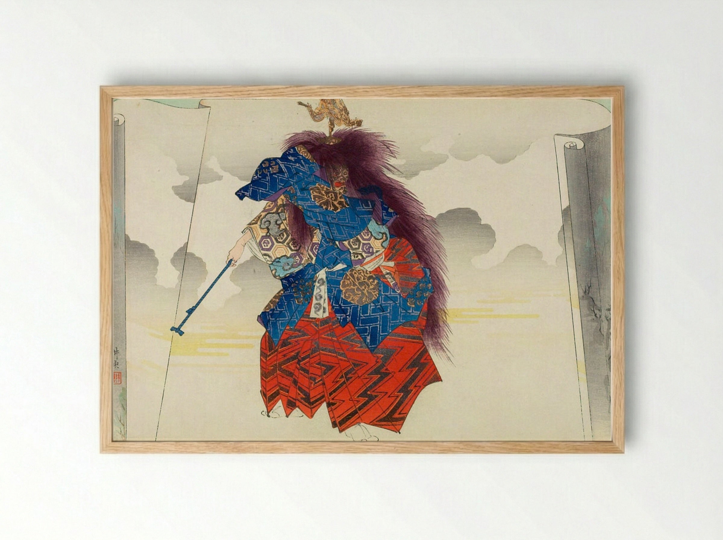 Nō Actor Portraying a Sorcerer - Tsukioka Kōgyo - Framed Print Wood