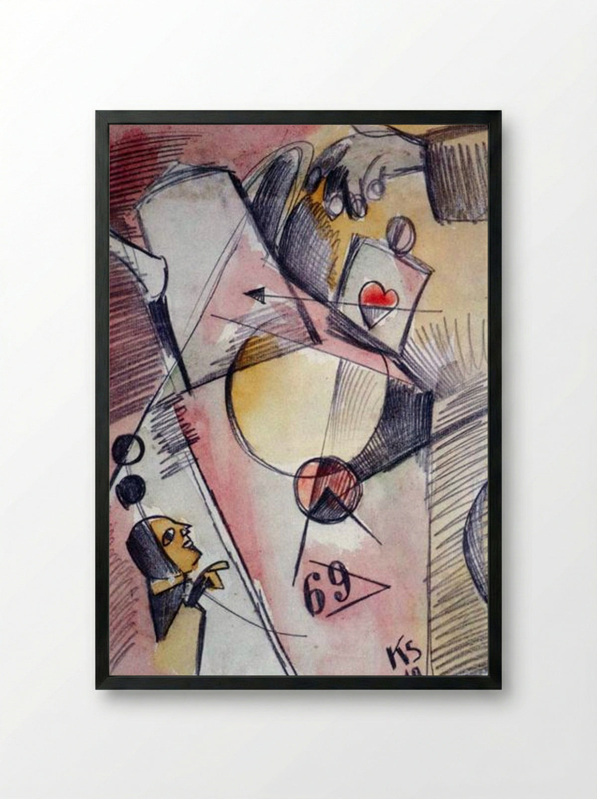 N Watercolor 1. (The Heart Goes from Sugar to Coffee) - Kurt Schwitters - Framed Print Black