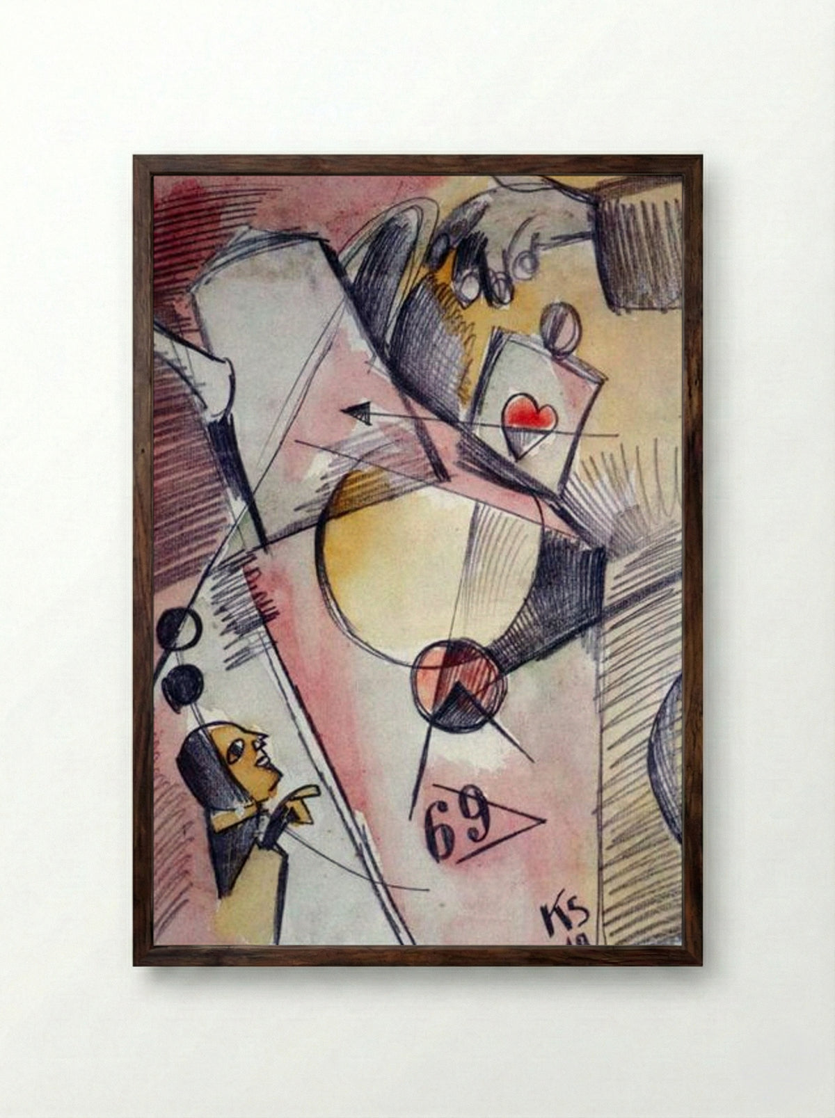 N Watercolor 1. (The Heart Goes from Sugar to Coffee) - Kurt Schwitters - Framed Print Dark Wood