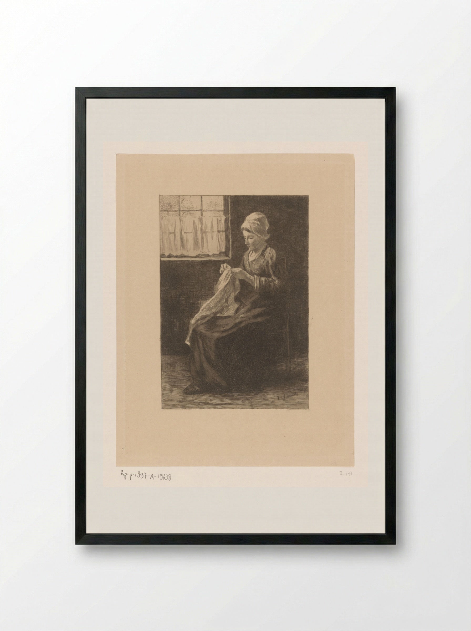 Naaiende vrouw aan een raam - Philip Zilcken - Framed Print Black