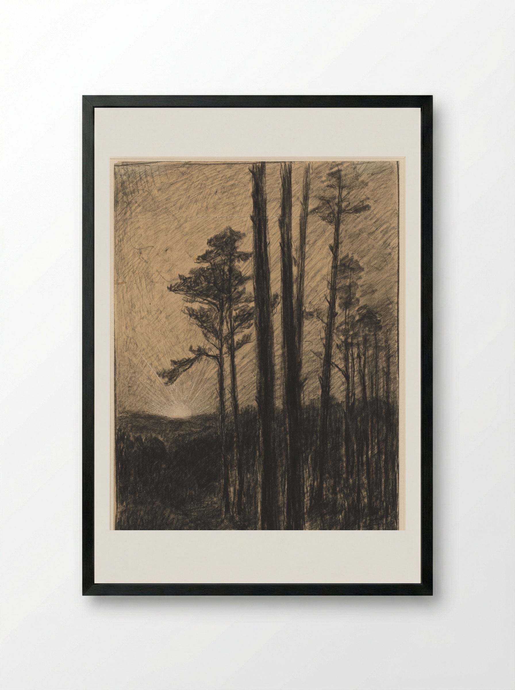 Naaldwoud met ondergaande zon - Carel Nicolaas Storm van 's-Gravesande - Framed Print Black