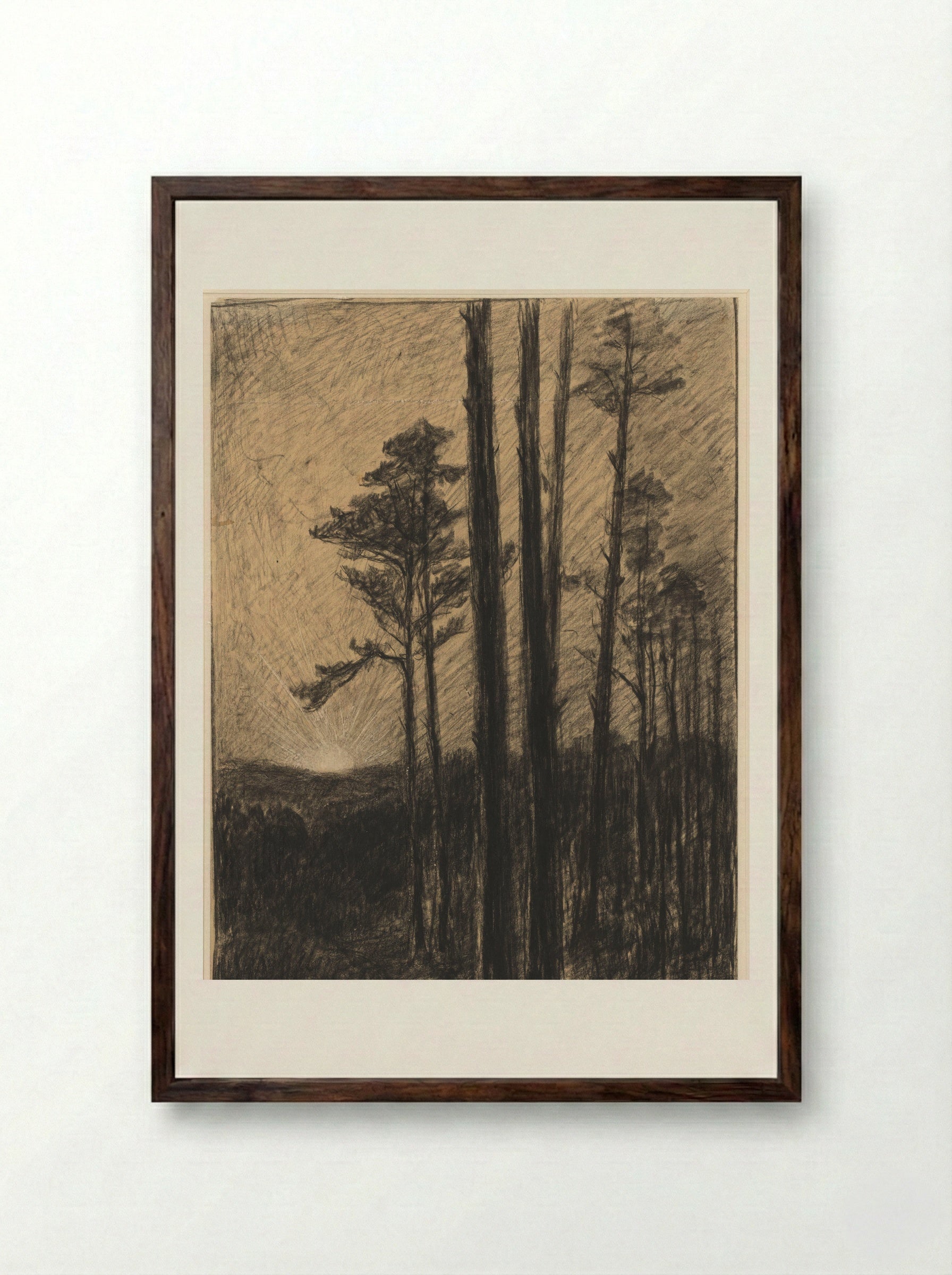 Naaldwoud met ondergaande zon - Carel Nicolaas Storm van 's-Gravesande - Framed Print Dark Wood