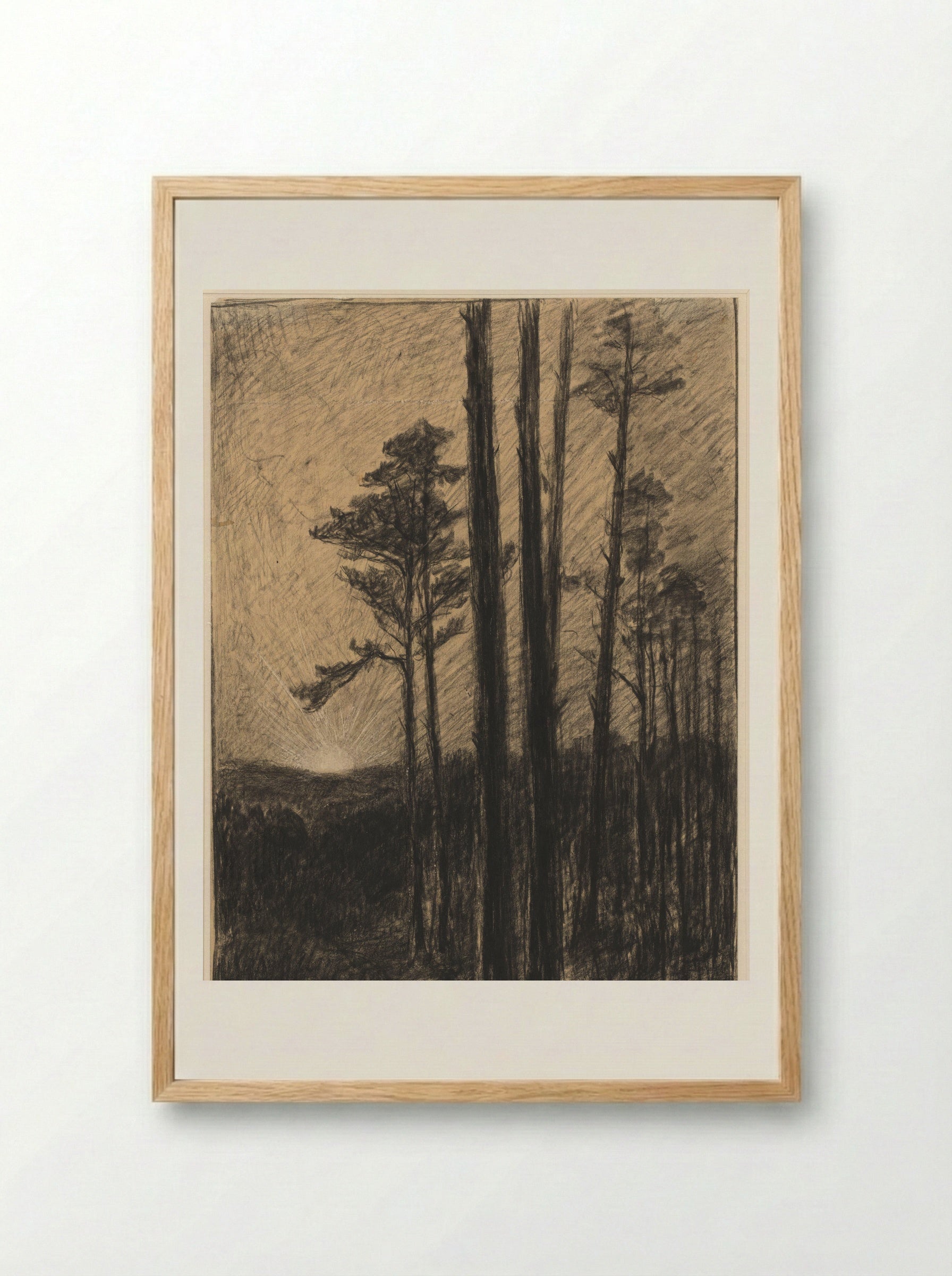 Naaldwoud met ondergaande zon - Carel Nicolaas Storm van 's-Gravesande - Framed Print Wood