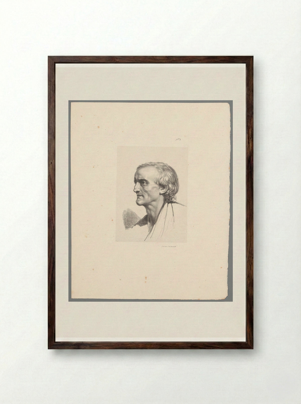 Naar links kijkende man - Jean Augustin Daiwaille - Framed Print Dark Wood