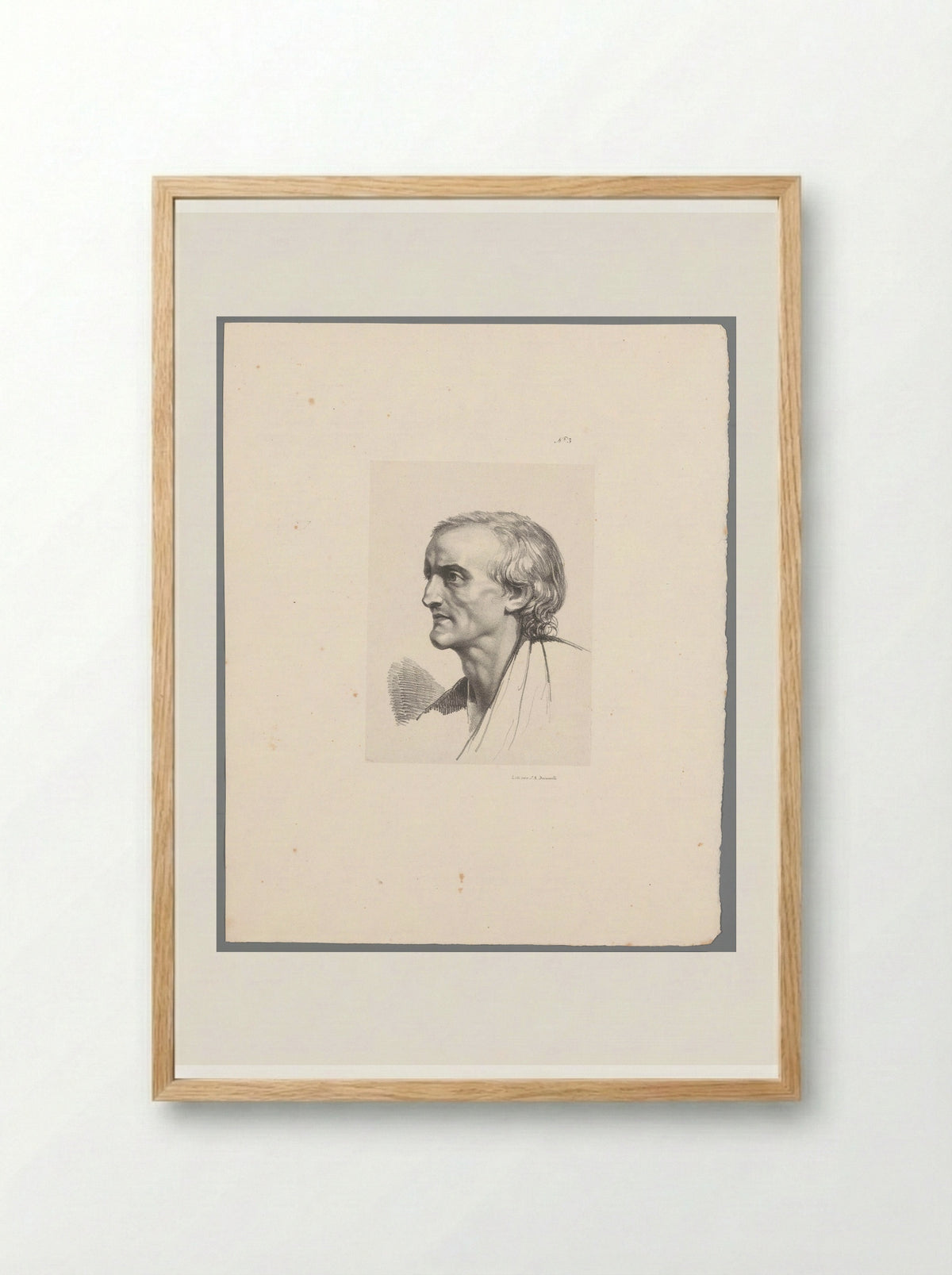 Naar links kijkende man - Jean Augustin Daiwaille - Framed Print Wood