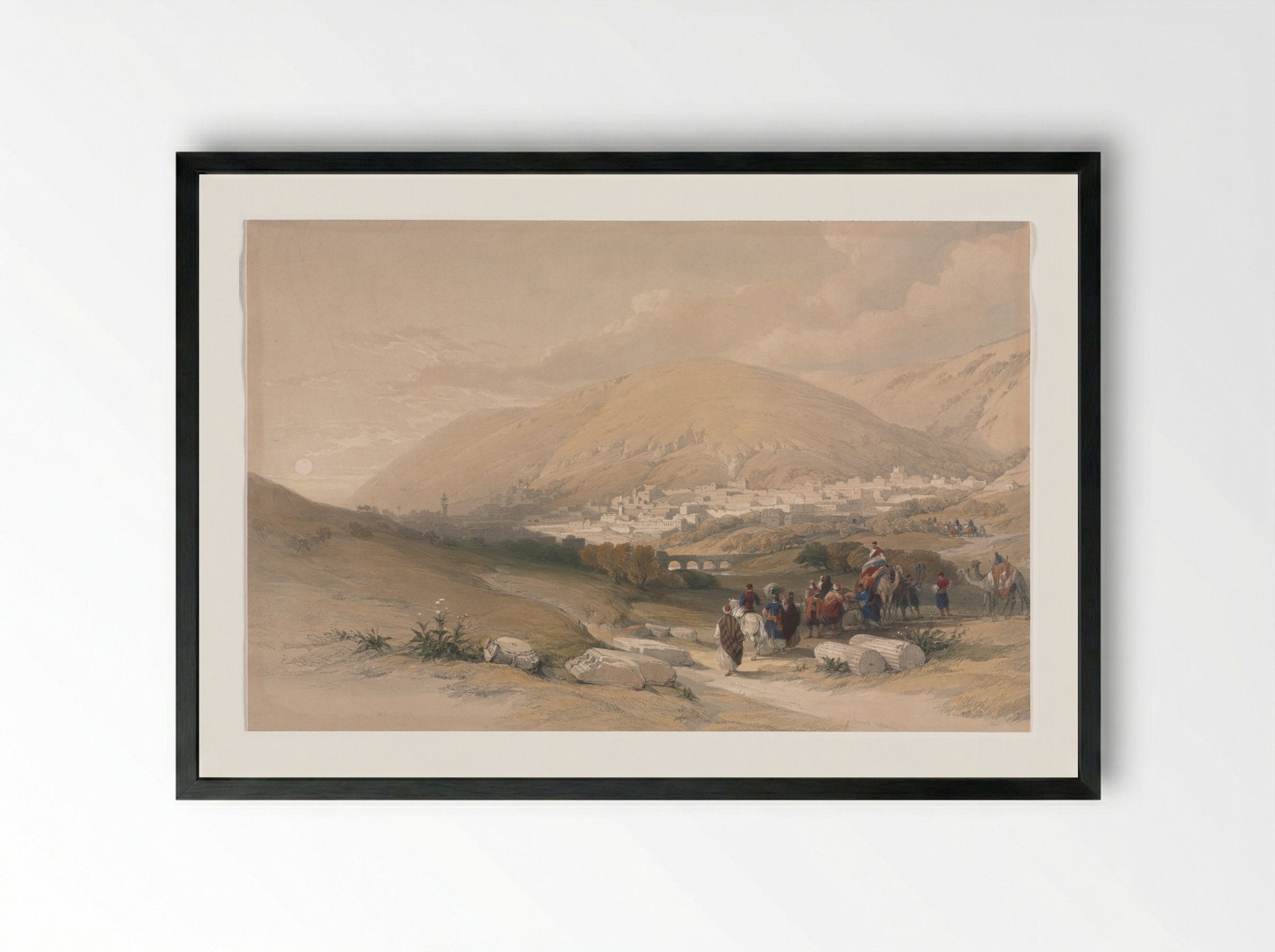 Nablus, Ancient Shechem - David Roberts - Framed Print Black