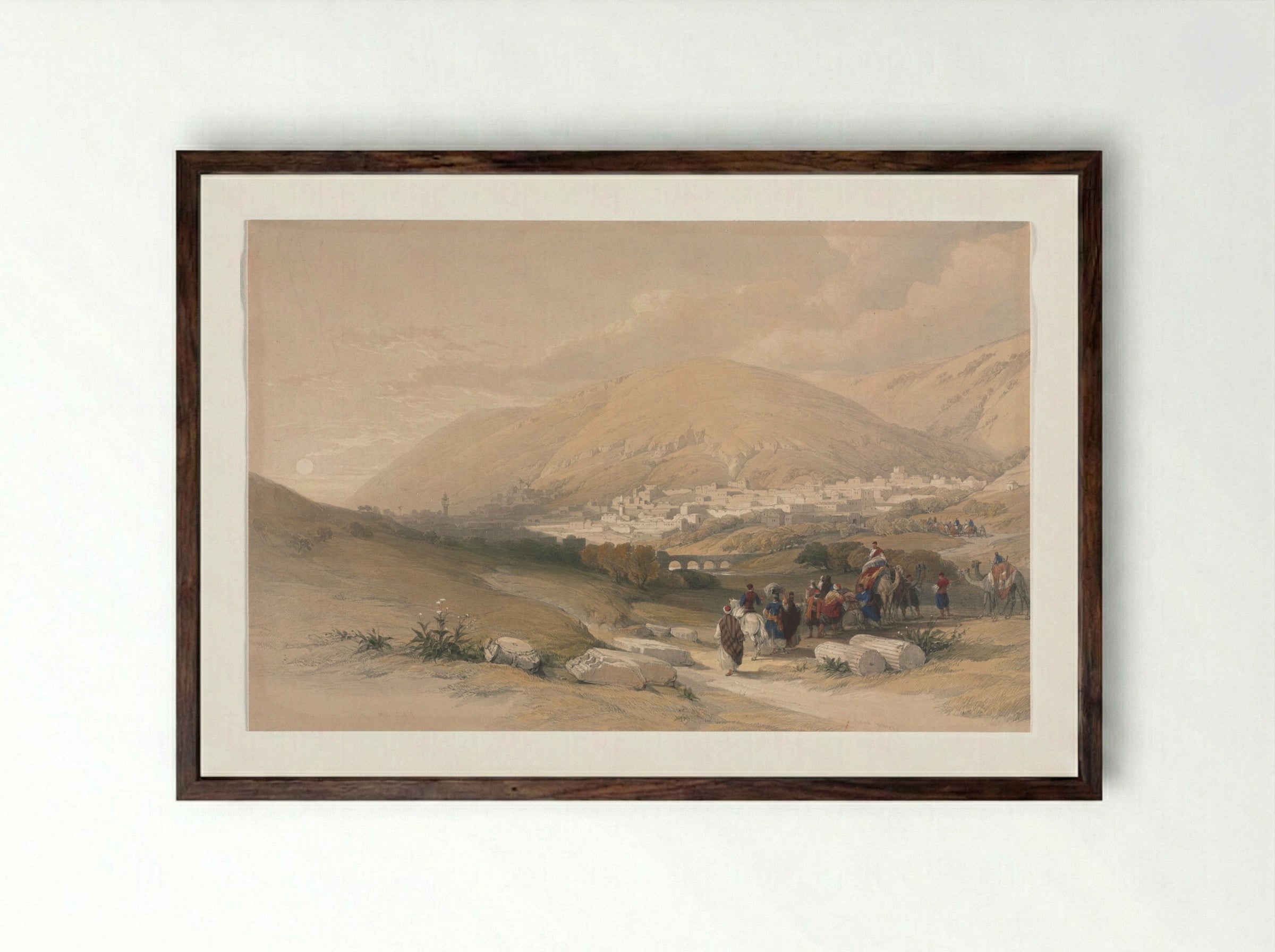 Nablus, Ancient Shechem - David Roberts - Framed Print Dark Wood