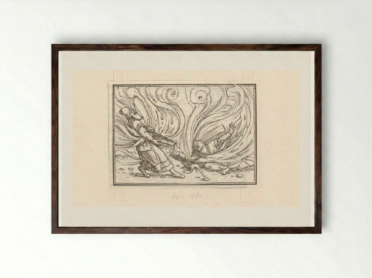 Nadab and Abihu Consumed by Fire - Veit Rudolf Specklin - Framed Print Dark Wood