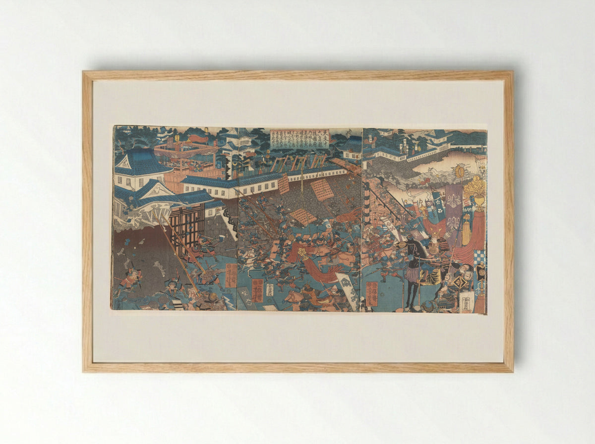 Nagao Kagetora Attacking Nagao Harukage - Utagawa Yoshitora - Framed Print Wood