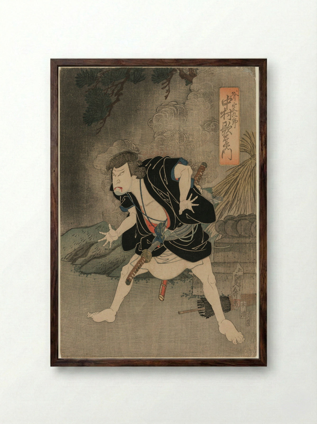 Nakamura Utaemon IV as Ono Sadakuro - Utagawa Sadamasu - Framed Print Dark Wood