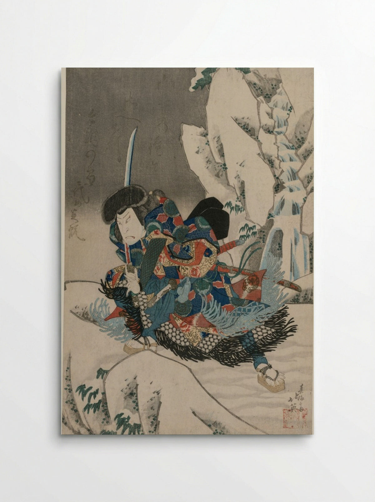 Nakamura Utaemon IV as a Warrior Standing in the Snow - Shunbaisai Hokuei - Poster