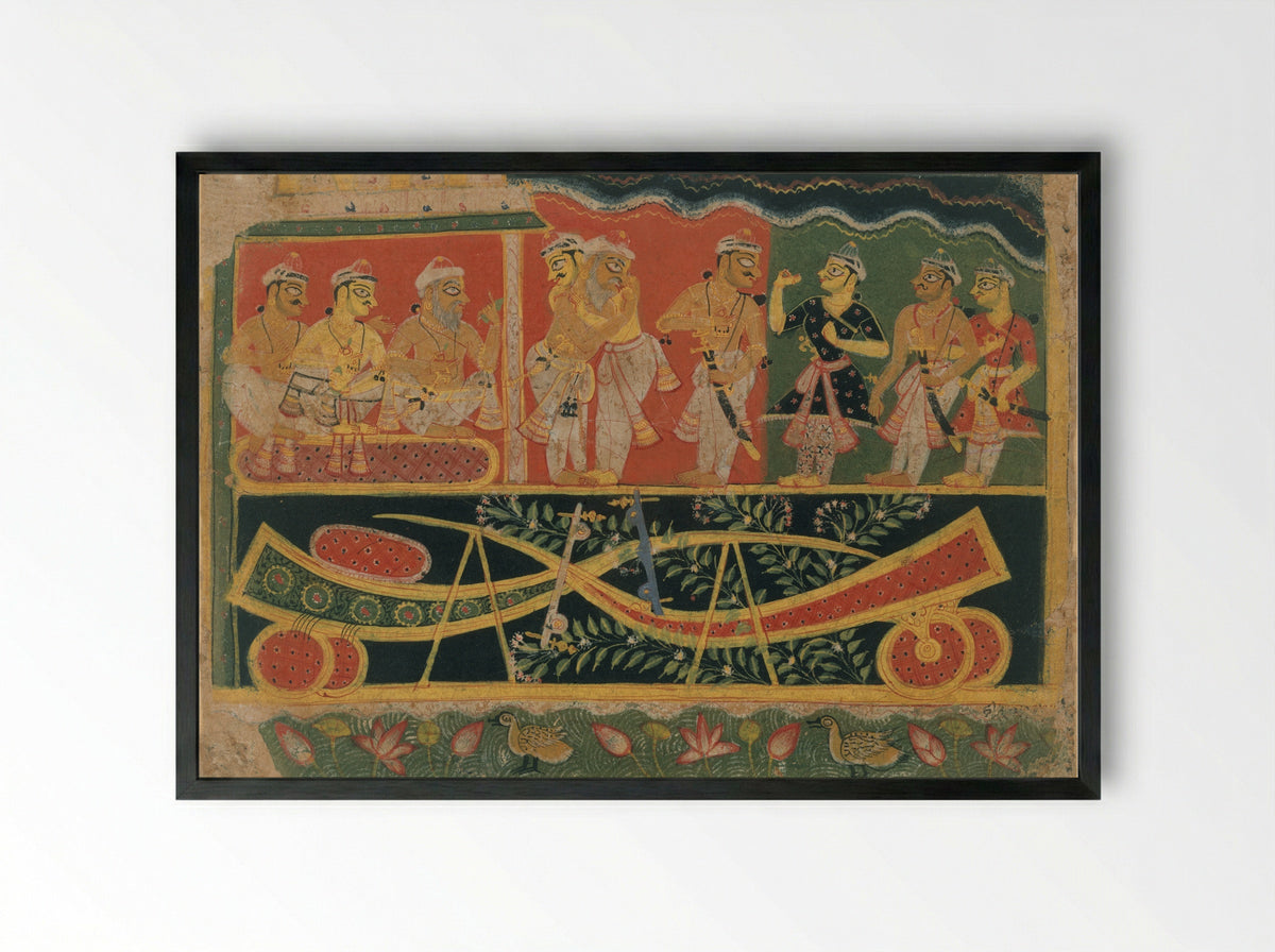 Nanda and Vasudeva: Page from a Dispersed Bhagavata Purana - Master of the Dispersed Bhagavata Purana - Framed Print Black