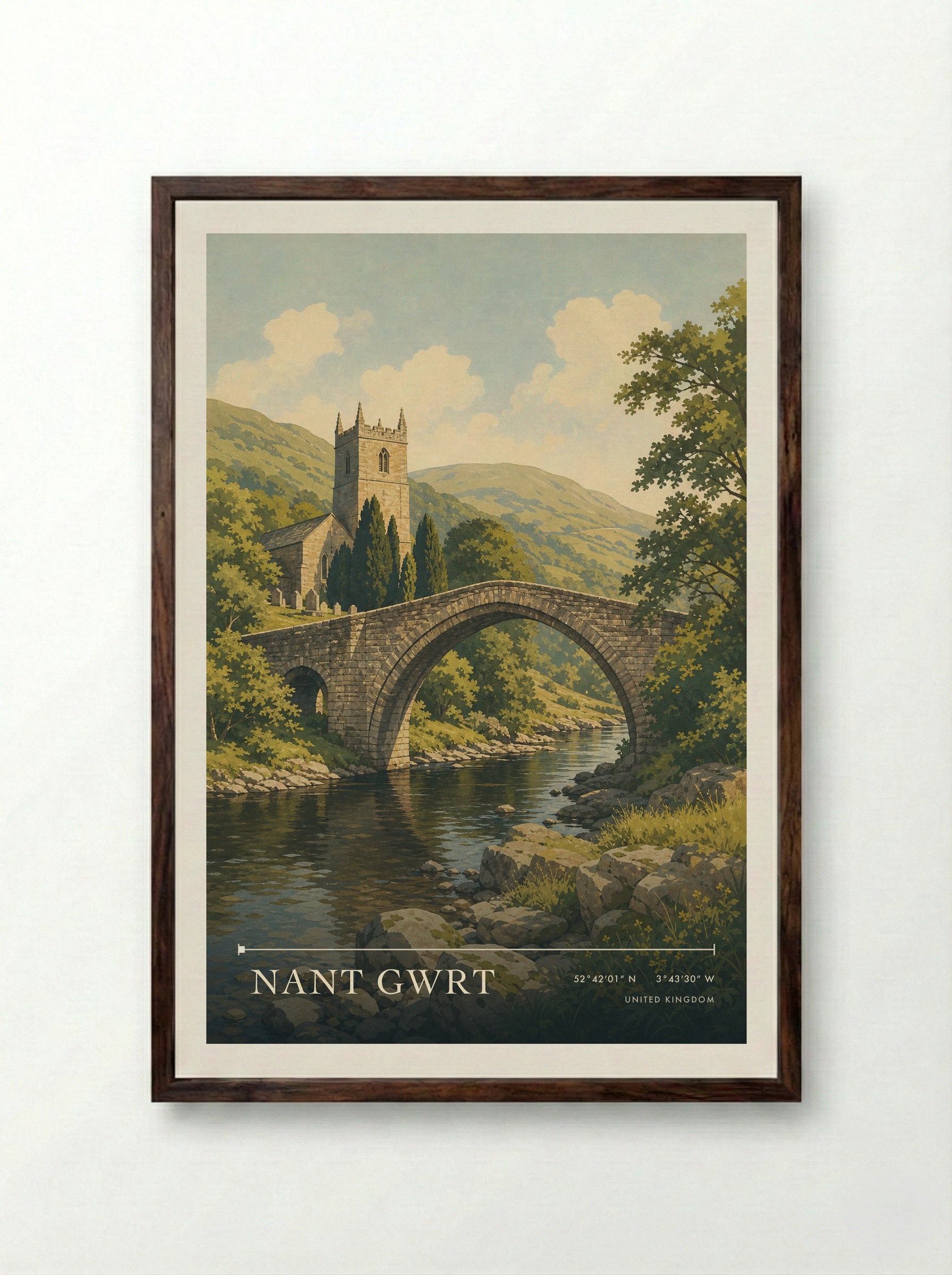 Nant Gwrt United Kingdom Travel Poster - Framed Print Dark Wood