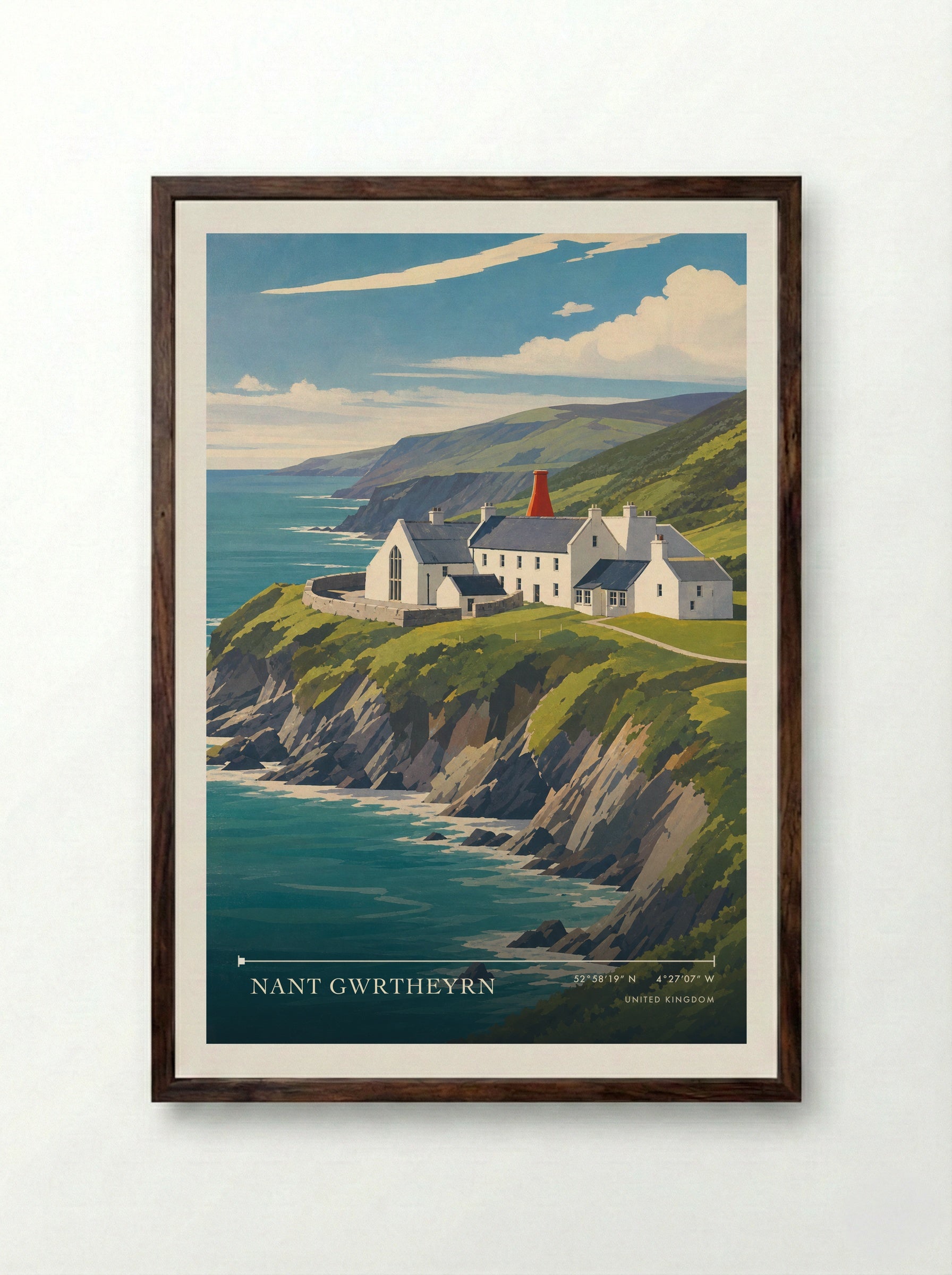 Nant Gwrtheyrn United Kingdom Travel Poster - Framed Print Dark Wood