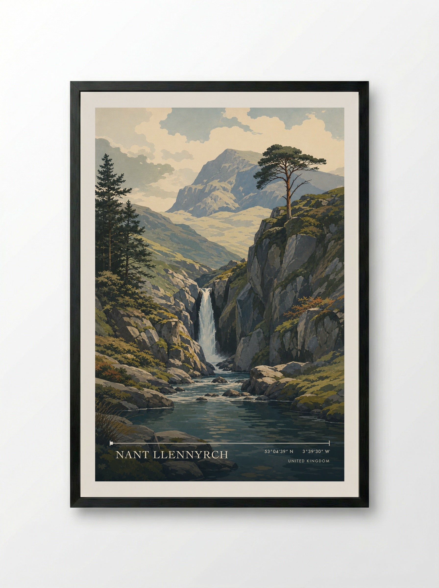 Nant Llennyrch United Kingdom Travel Poster - Framed Print Black