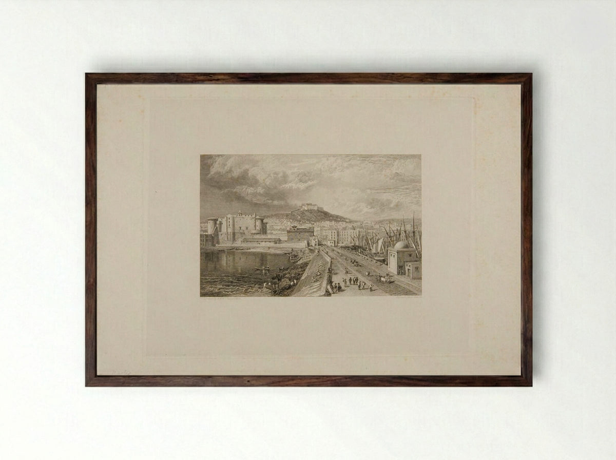 Naples from the Mole - George Cooke - Framed Print Dark Wood