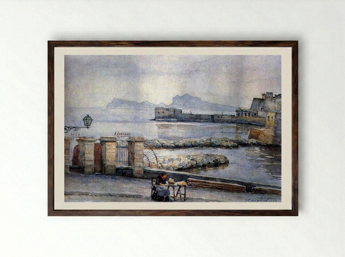 Naples. Embankment - Vasily Surikov - Framed Print Dark Wood