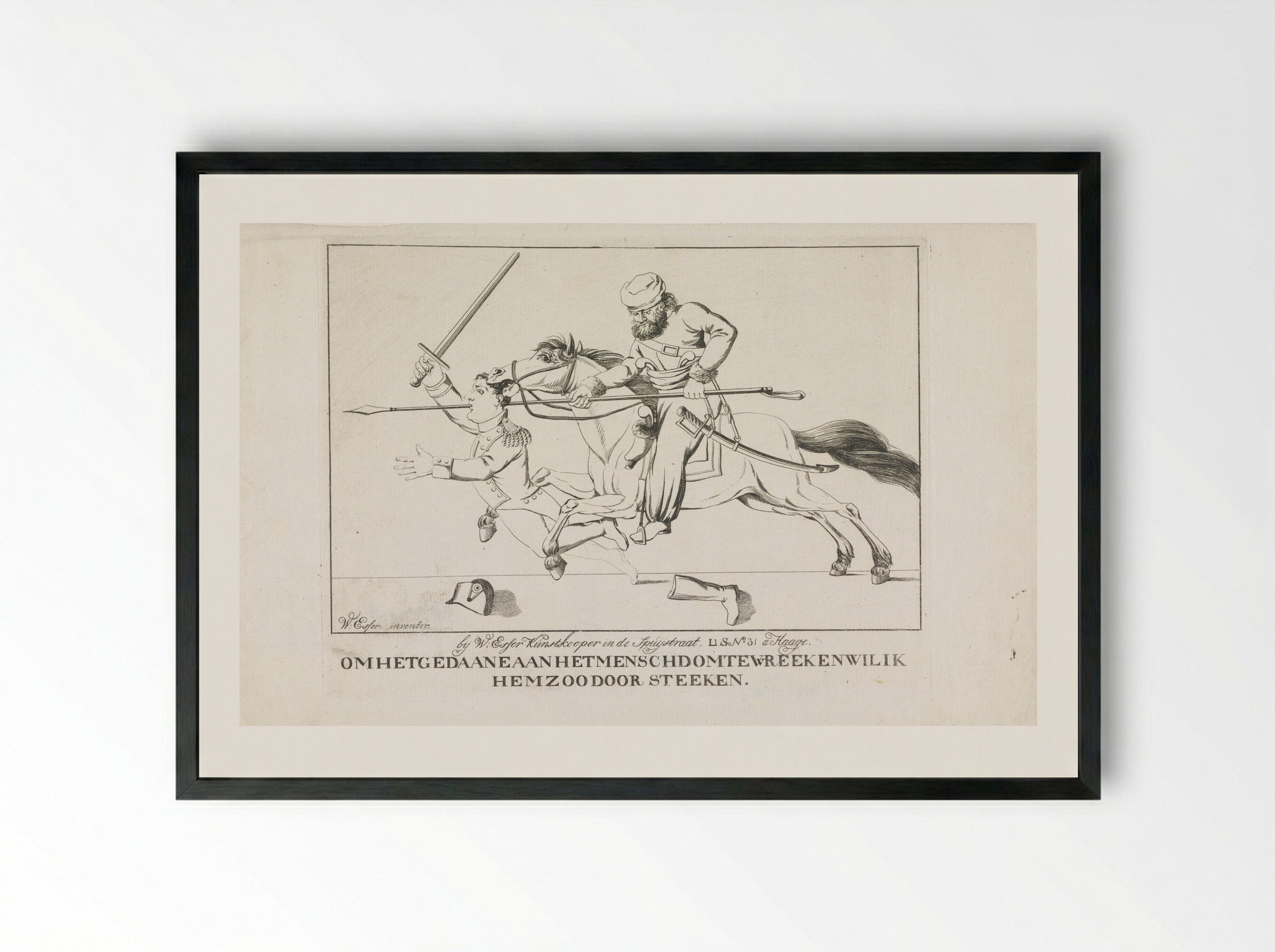 Napoleon Pierced by a Cossack - Wijnand Esser - Framed Print Black