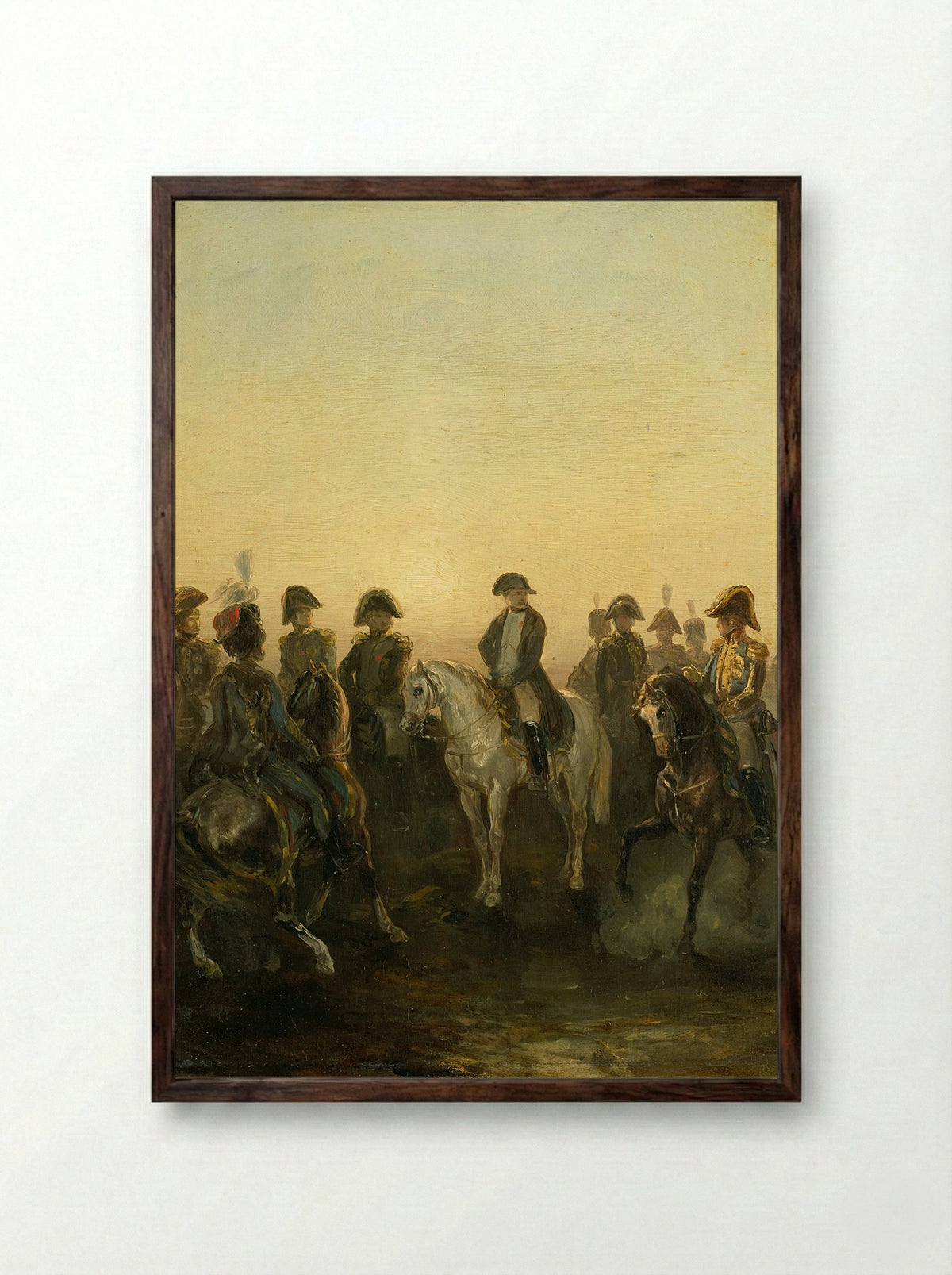 Napoleon met zijn staf - Charles Rochussen - Framed Print Dark Wood
