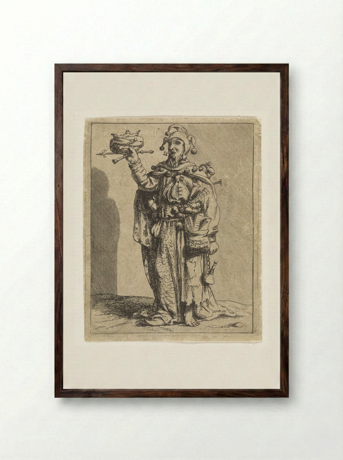 Nar met kroon en fluit - Hendrik Pola - Framed Print Dark Wood