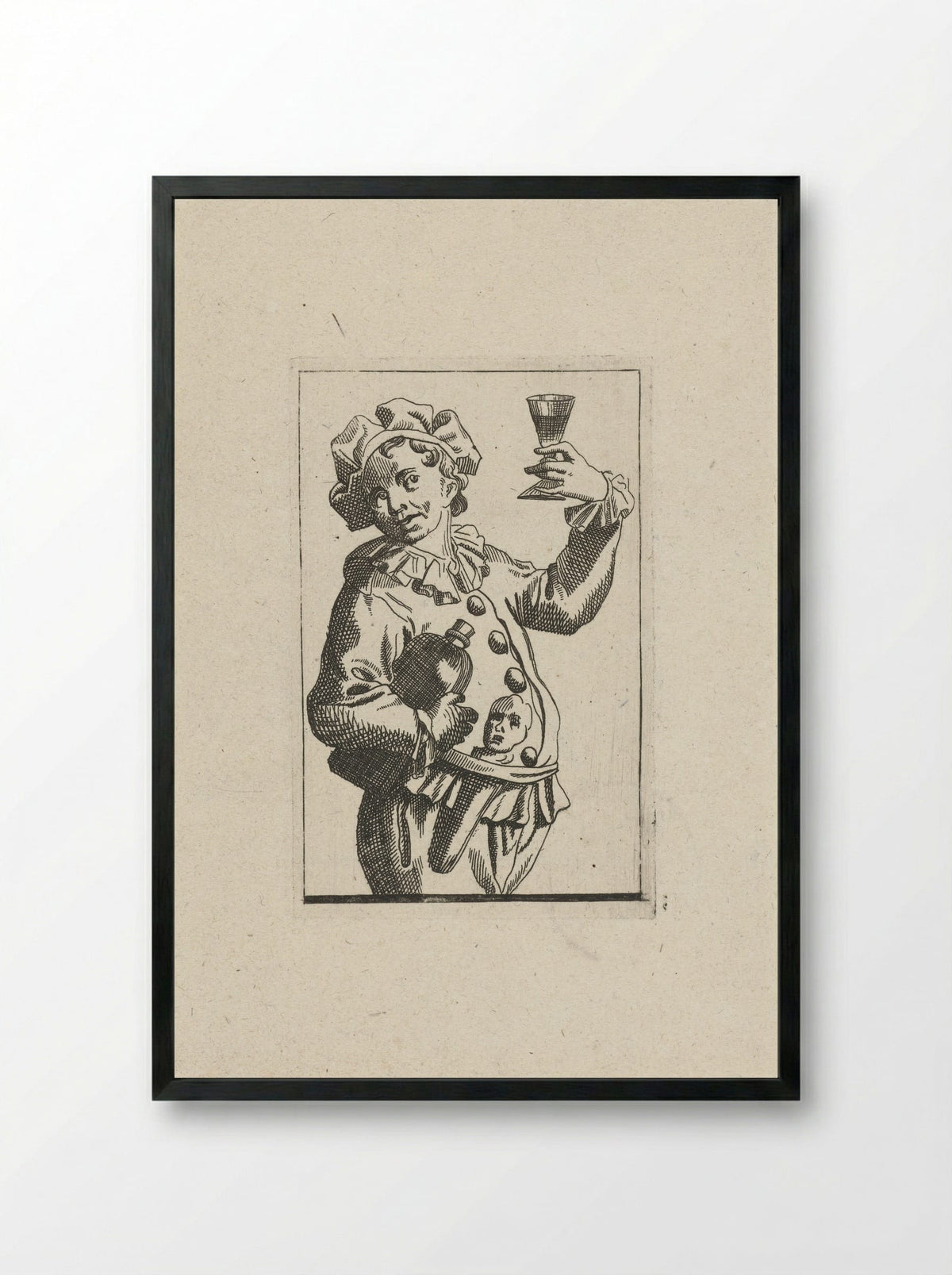 Nar met wijnkruik en drinkglas - Frans Decker - Framed Print Black