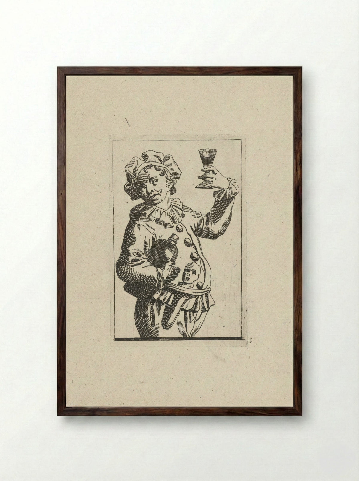 Nar met wijnkruik en drinkglas - Frans Decker - Framed Print Dark Wood