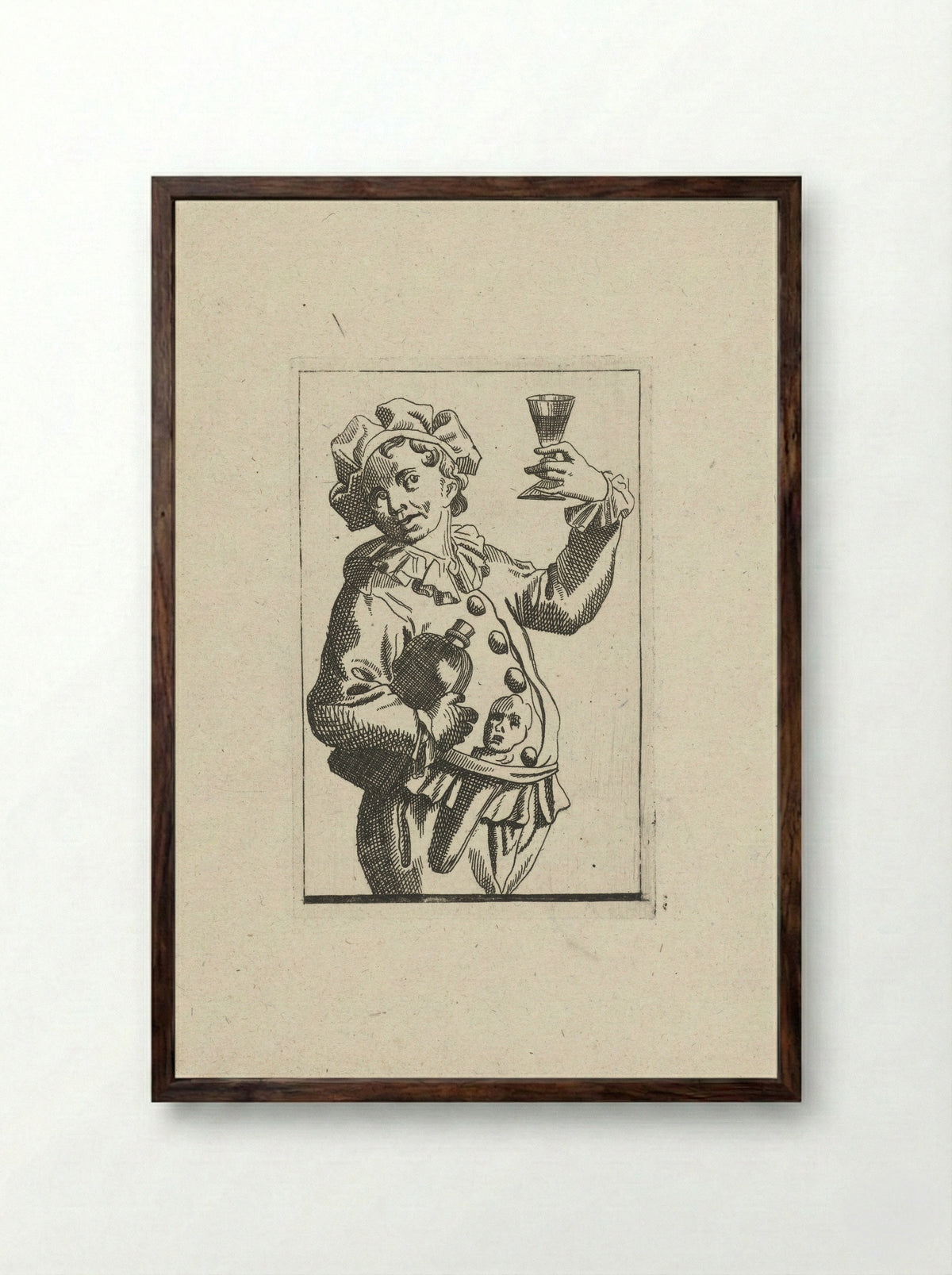 Nar met wijnkruik en drinkglas - Frans Decker - Framed Print Dark Wood