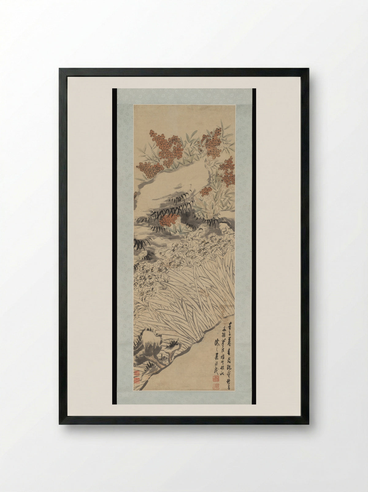 Narcissus, Fungus, and Nandina - Wu Xizai - Framed Print Black