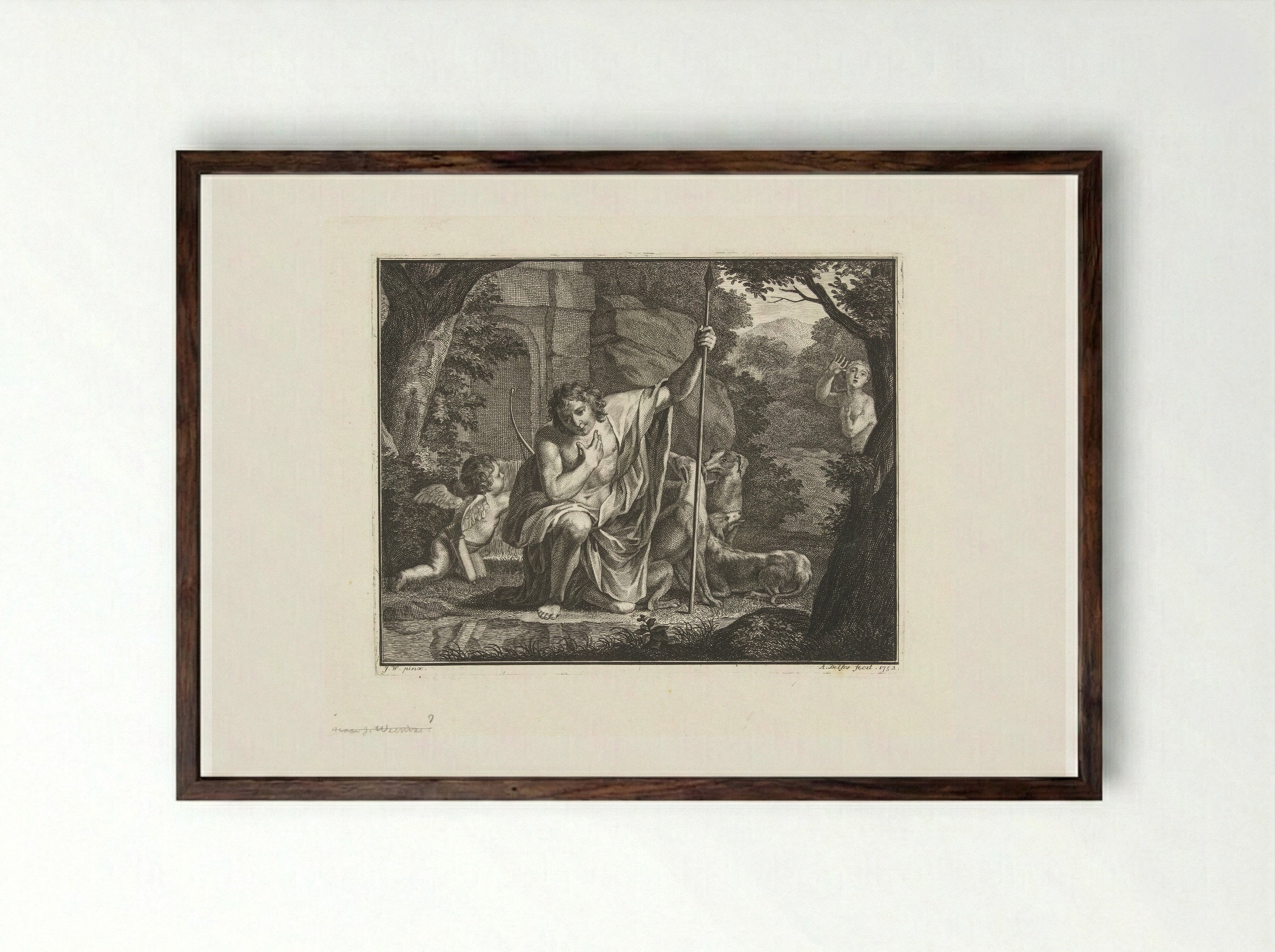 Narcissus at the Spring - Abraham Delfos - Framed Print Dark Wood