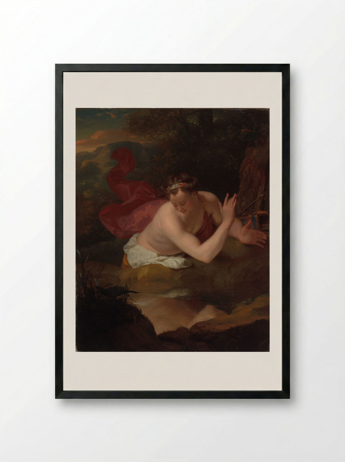 Narcissus - Godfried Schalcken - Framed Print Black