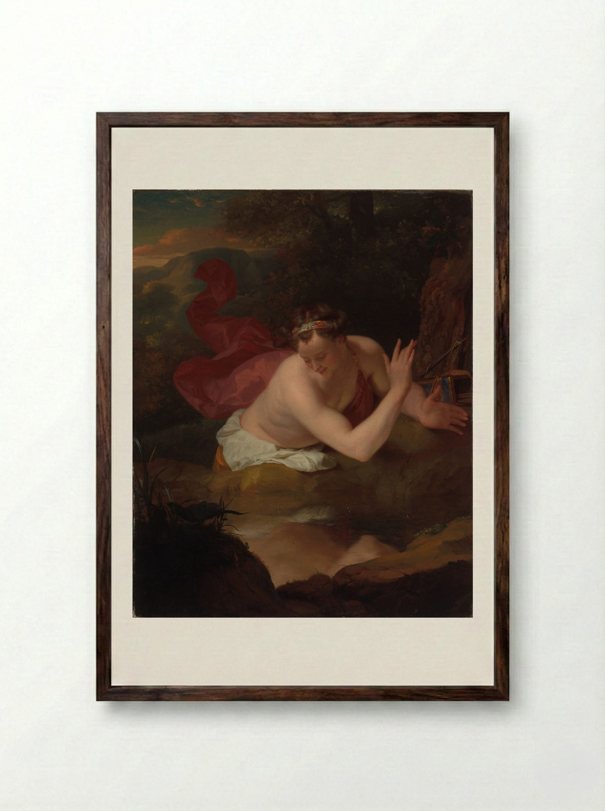Narcissus - Godfried Schalcken - Framed Print Dark Wood