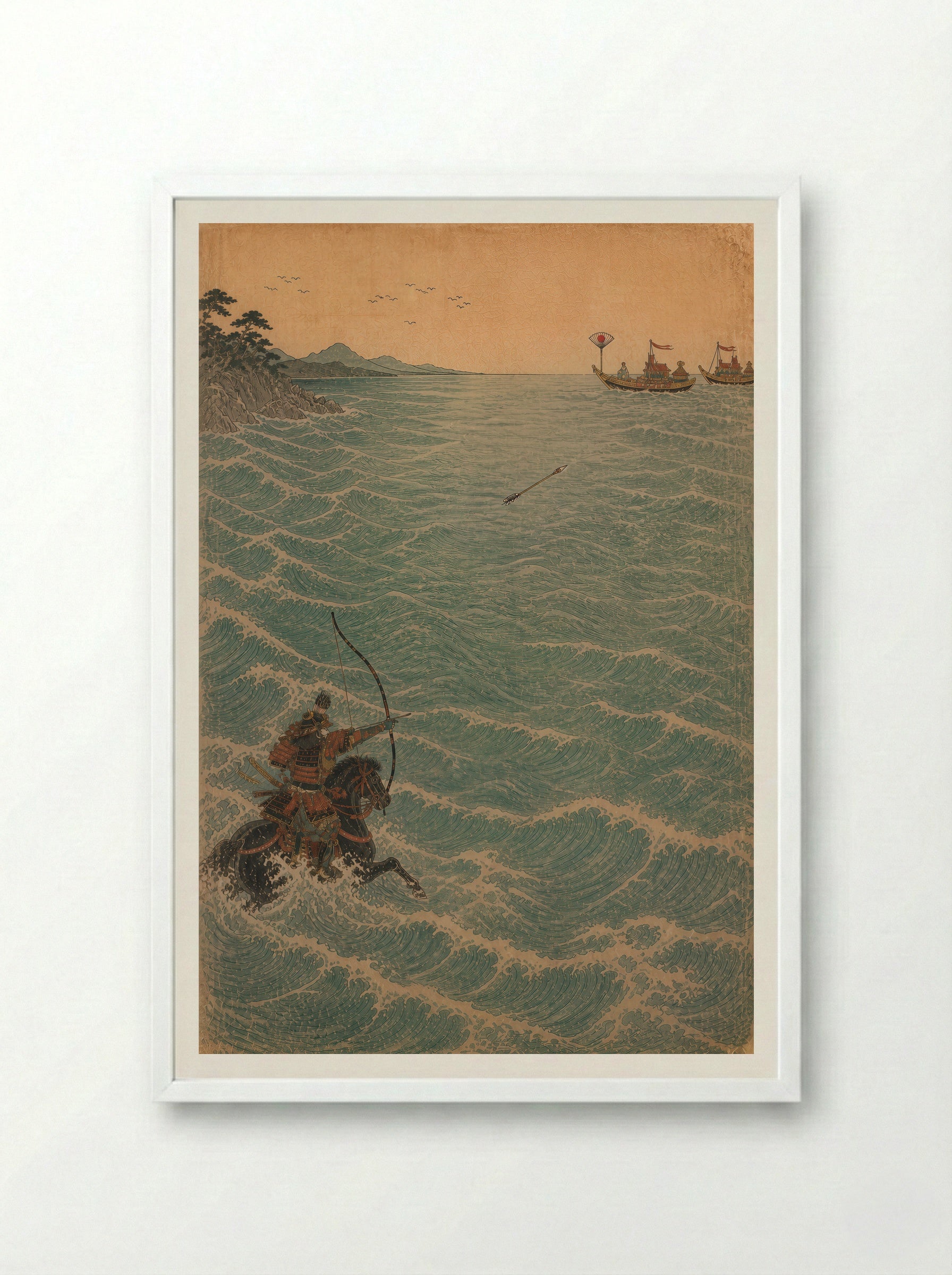 Nasu no Yoichi at Yashima: Across the Water - Framed Print White