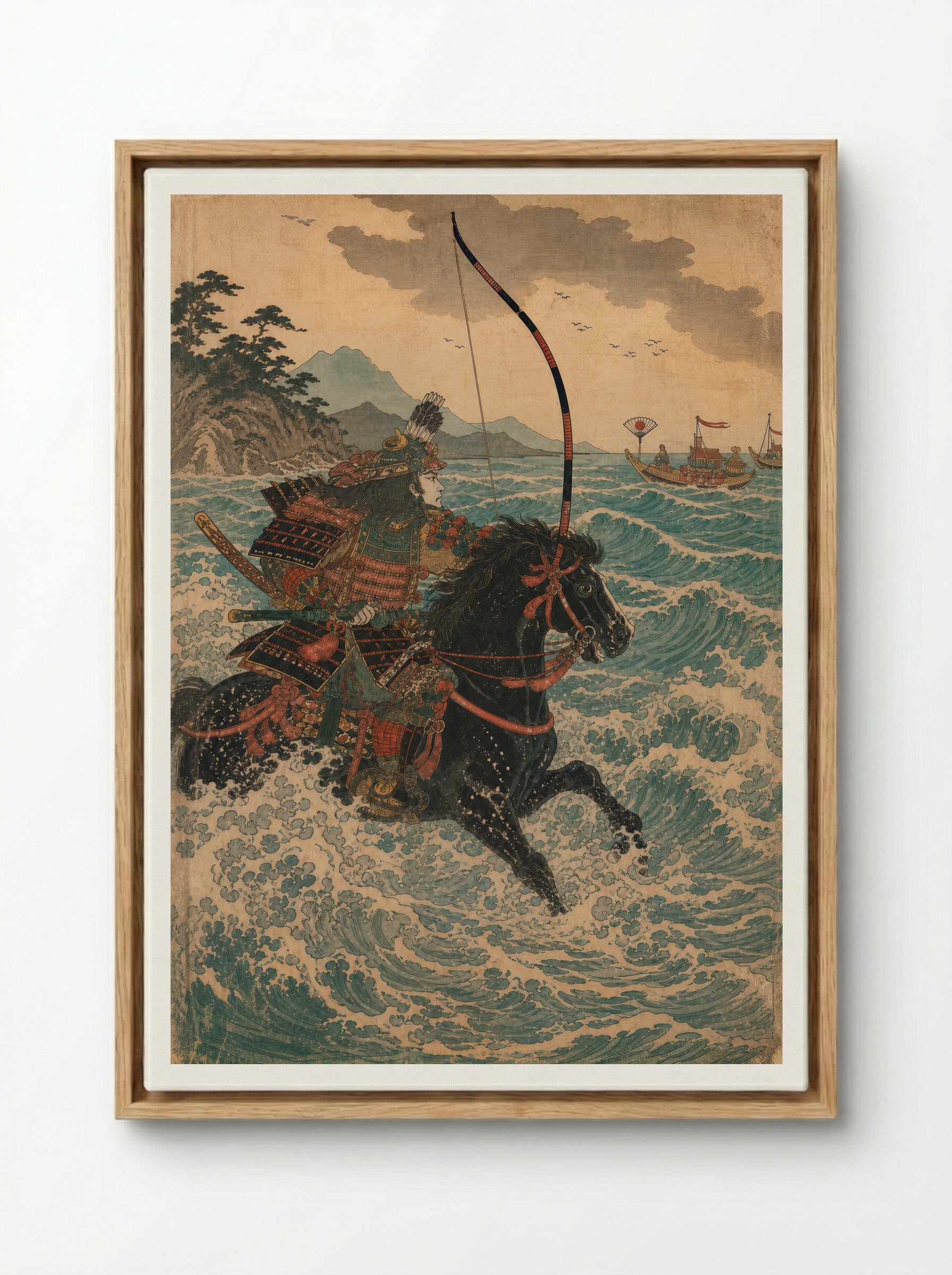Nasu no Yoichi at Yashima: Riding Into the Surf - Framed Canvas Wood
