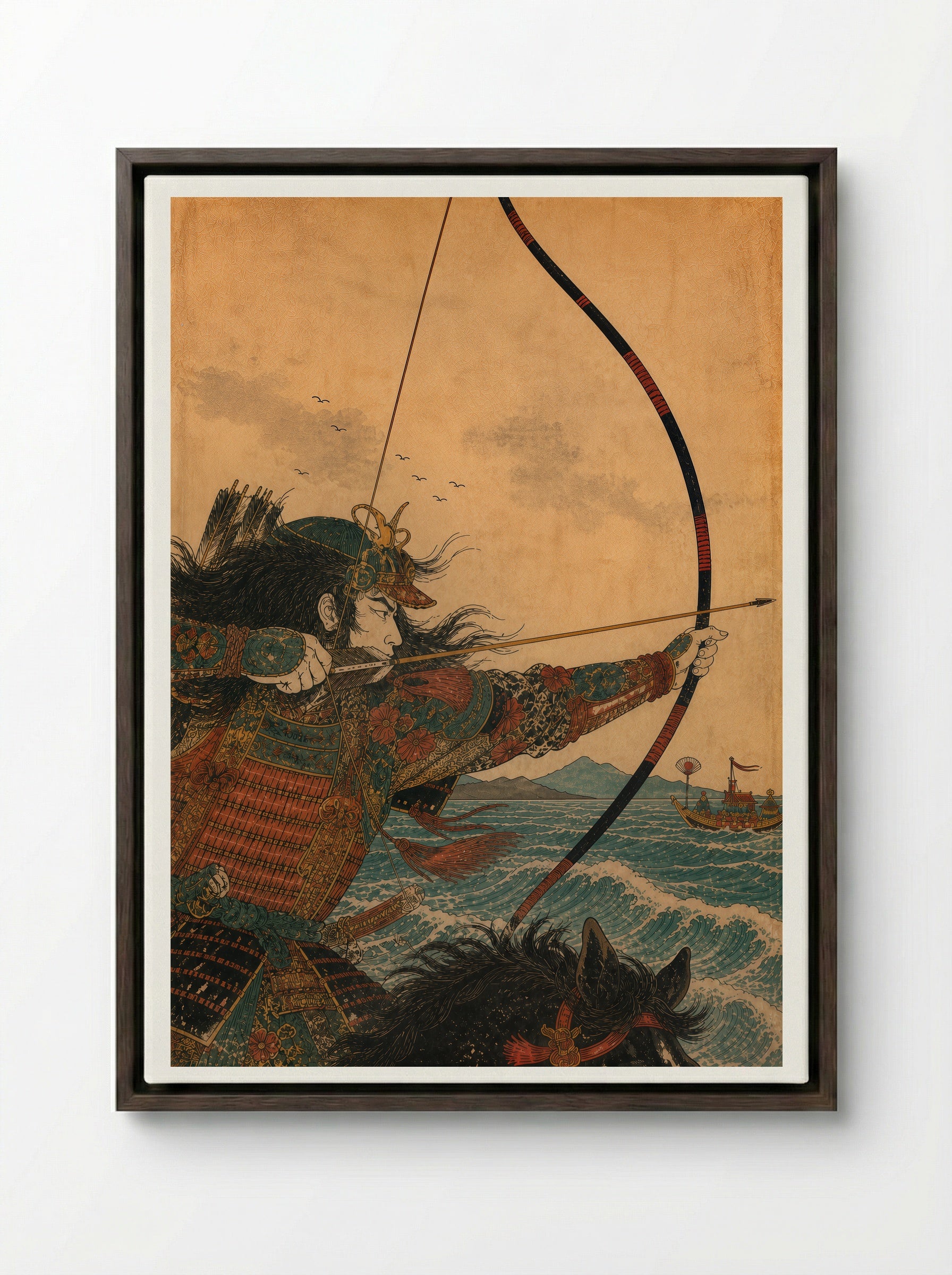Nasu no Yoichi at Yashima: The Draw - Framed Canvas Dark Wood