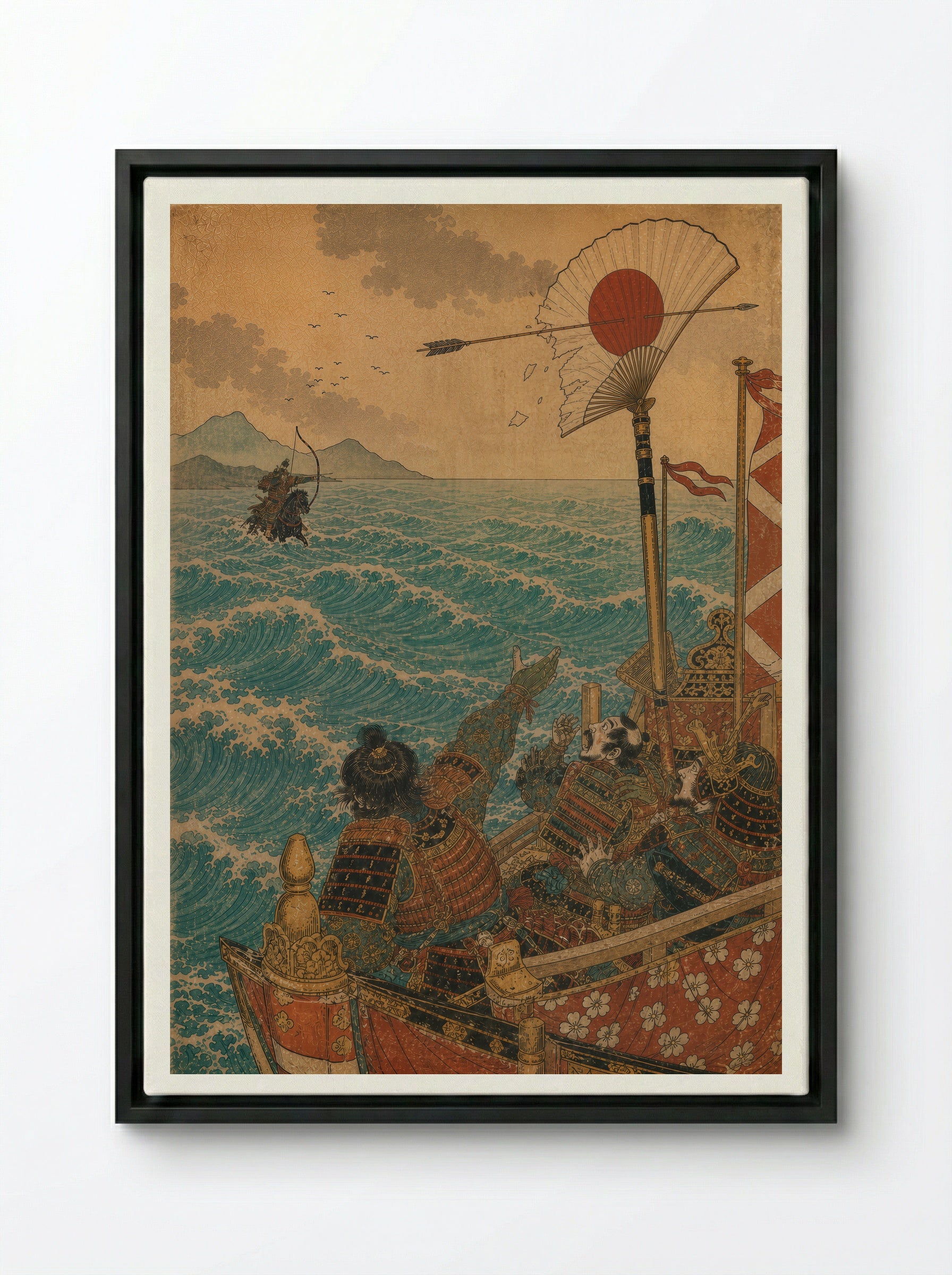 Nasu no Yoichi at Yashima: The Fan Is Struck - Framed Canvas Black