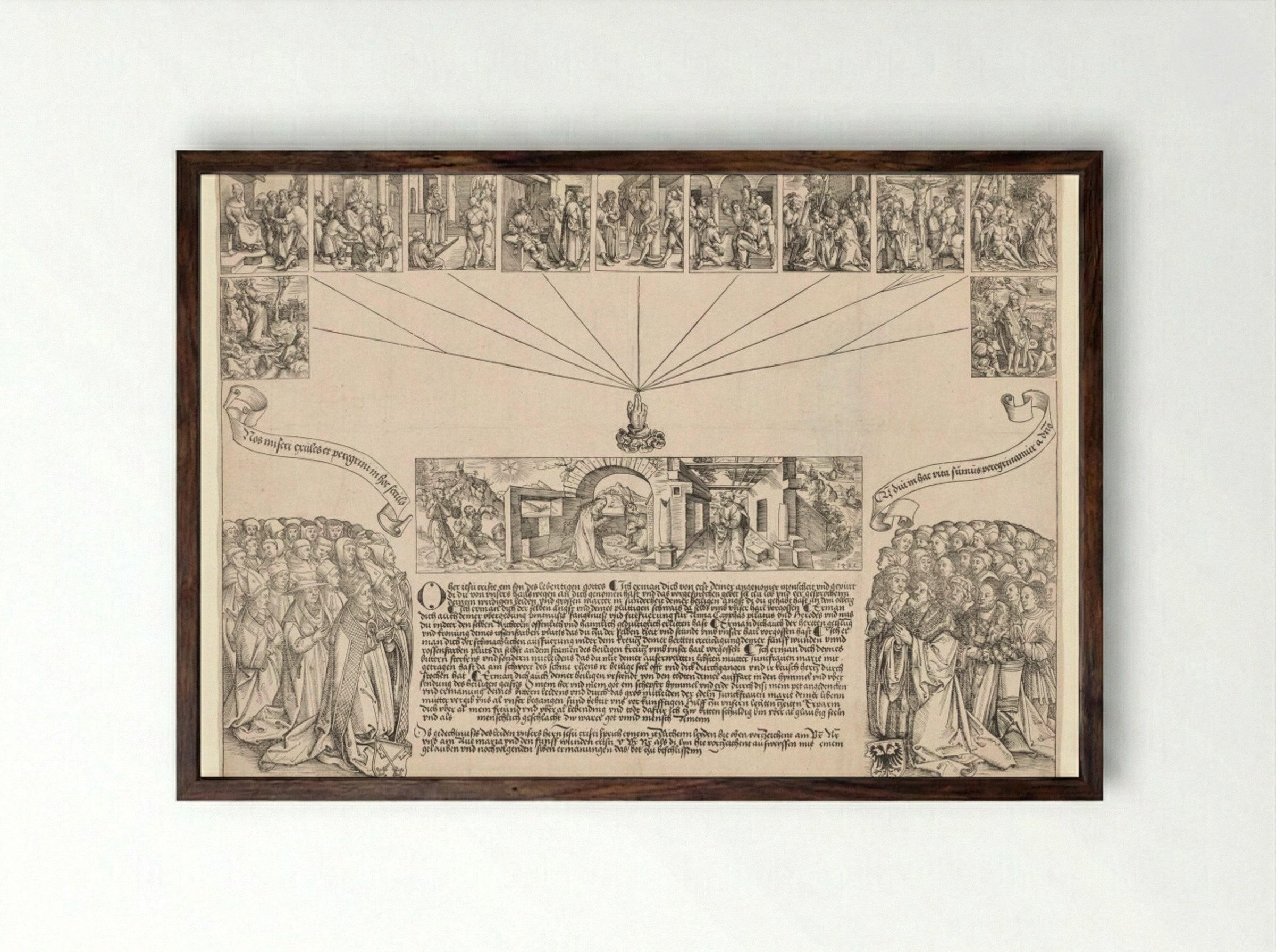 Nativity and Passion of Christ - Wolf Traut - Framed Print Dark Wood