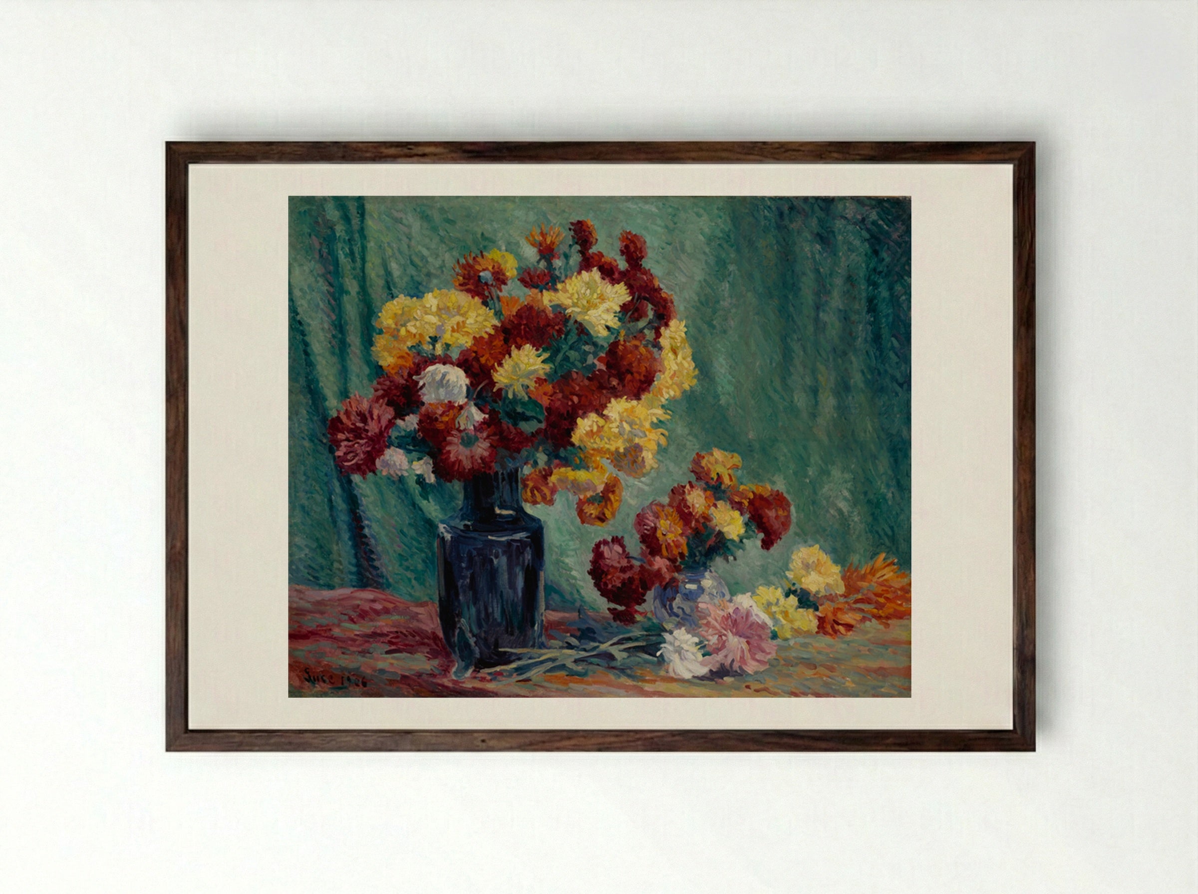 Nature Morte Aux Fleurs - Maximilien Luce - Framed Print Dark Wood