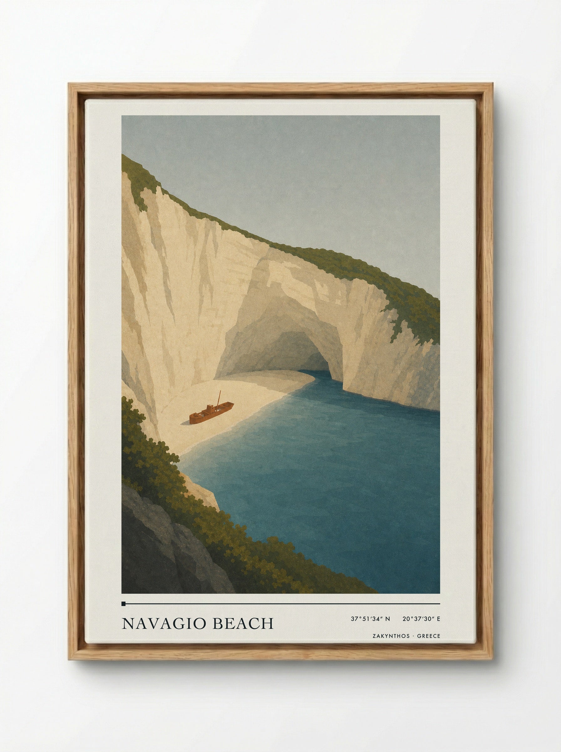 Navagio Beach Travel Poster Artwork - Framed Canvas Wood