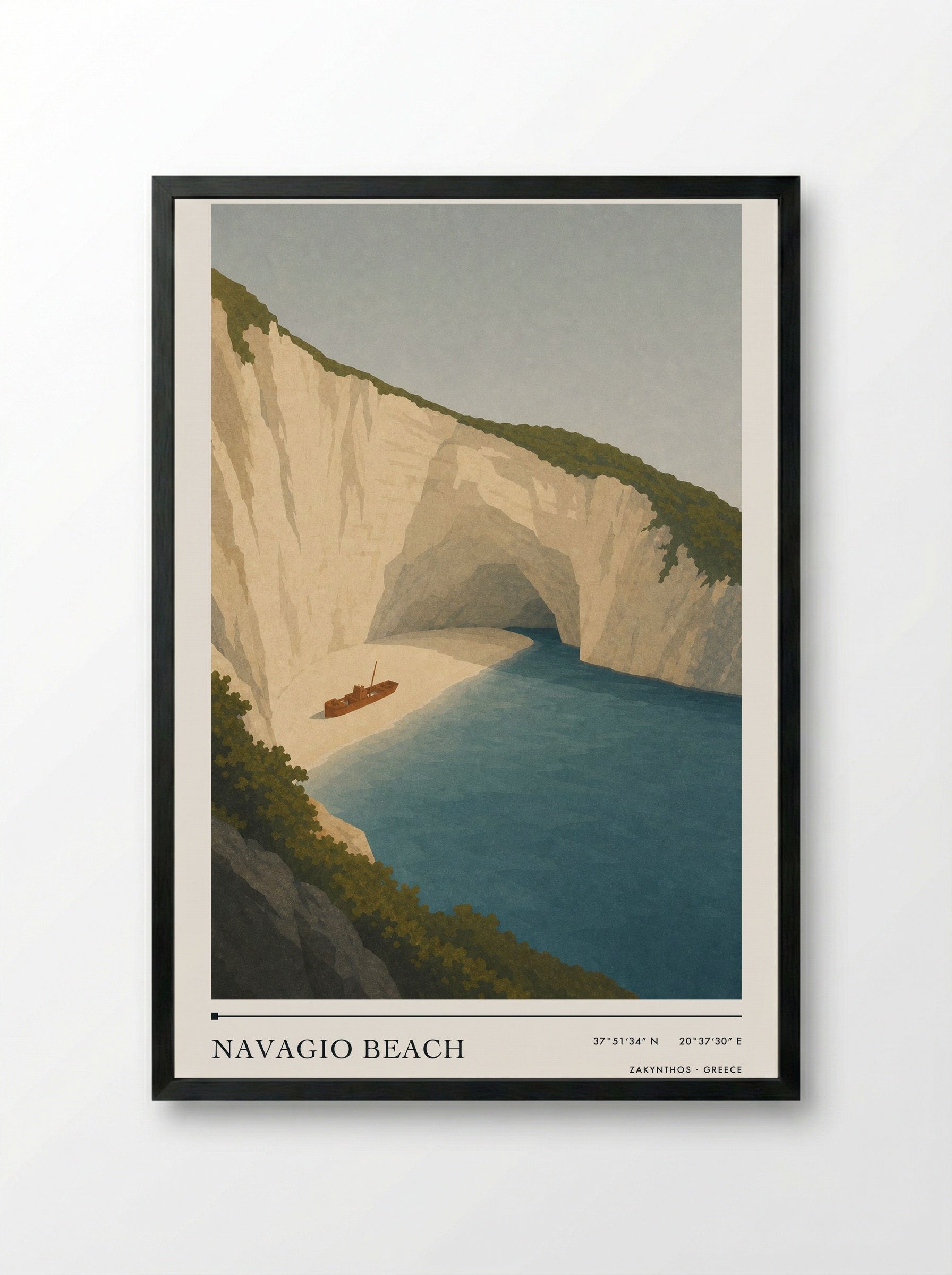 Navagio Beach Travel Poster Artwork - Framed Print Black