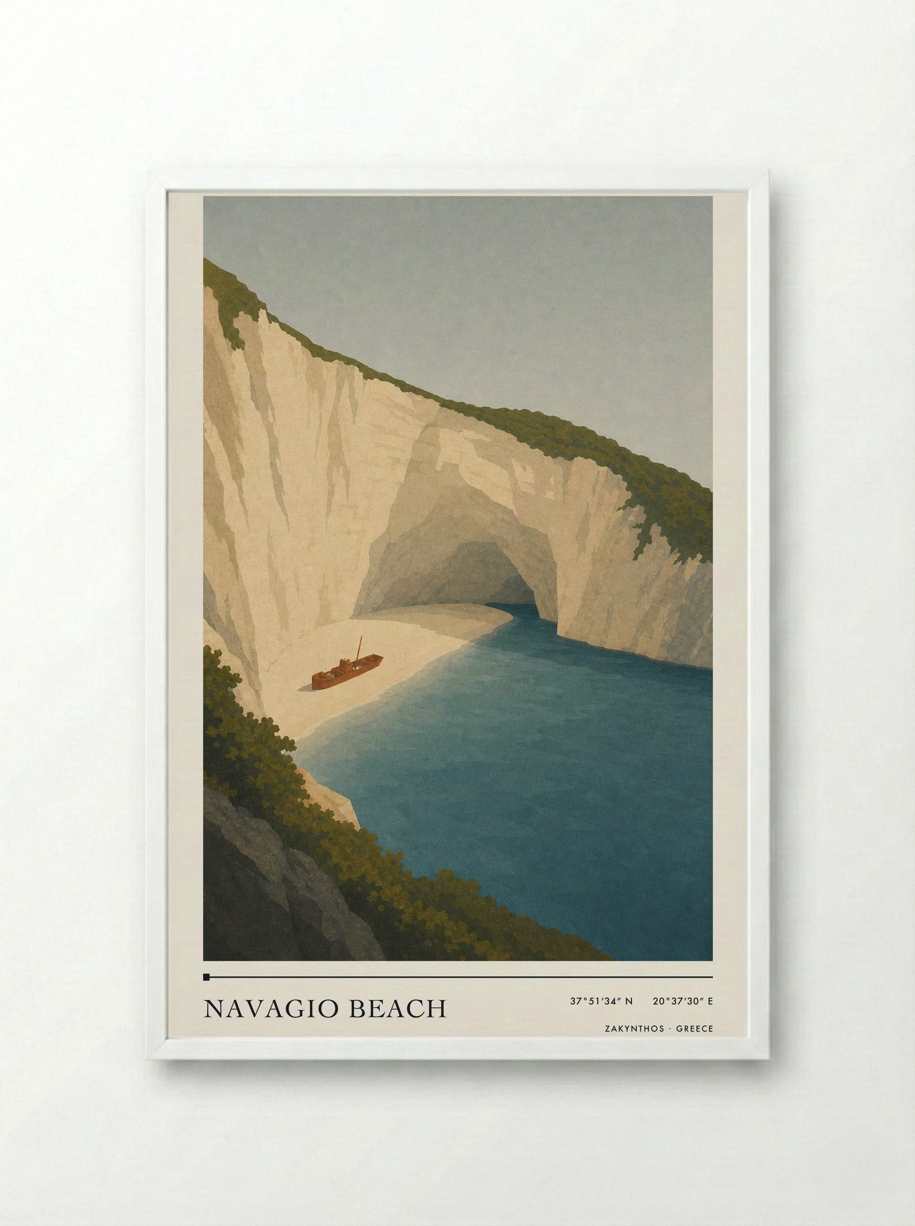 Navagio Beach Travel Poster Artwork - Framed Print White