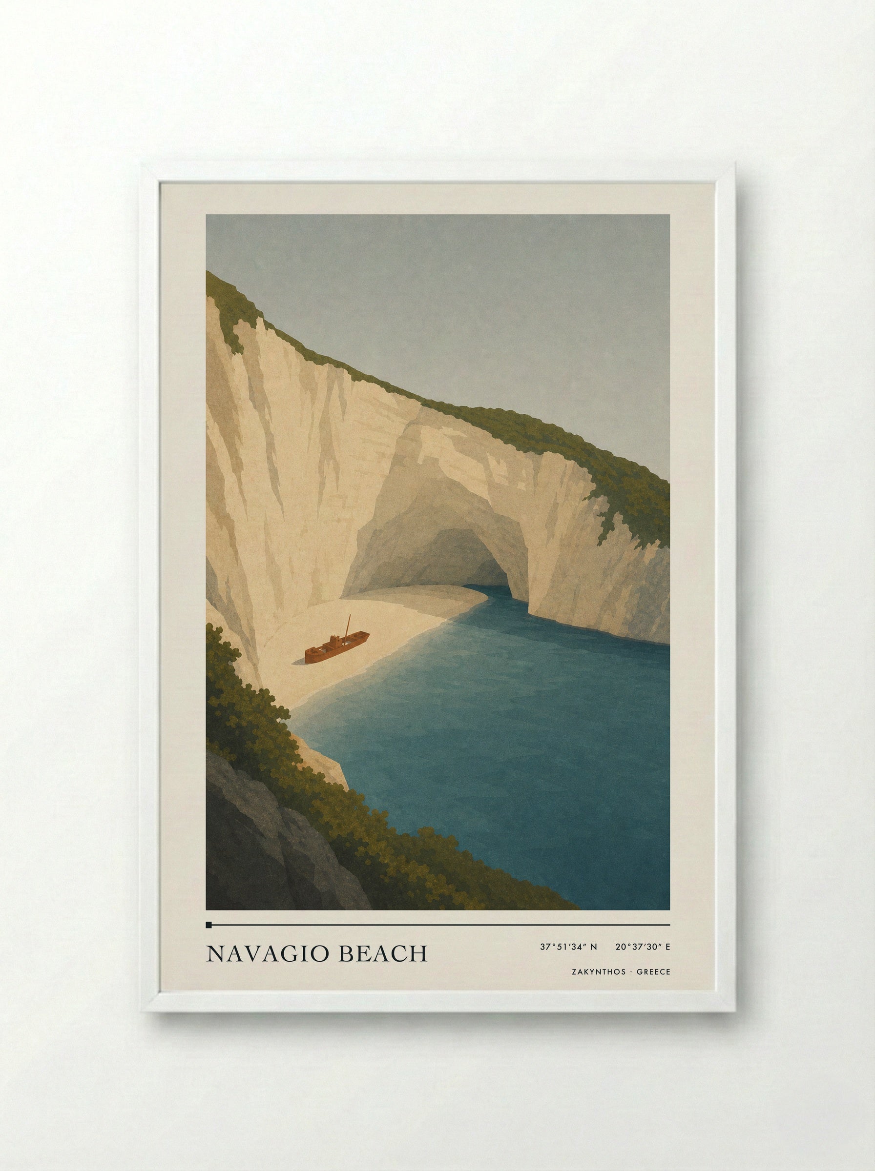 Navagio Beach Travel Poster Artwork - Framed Print White